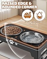 Vista 4 de Cuencos elevados para perros y gatos pequeños con alfombra, cuencos antideslizantes para gatos con 2 platos gruesos de acero inoxidable de 5.5