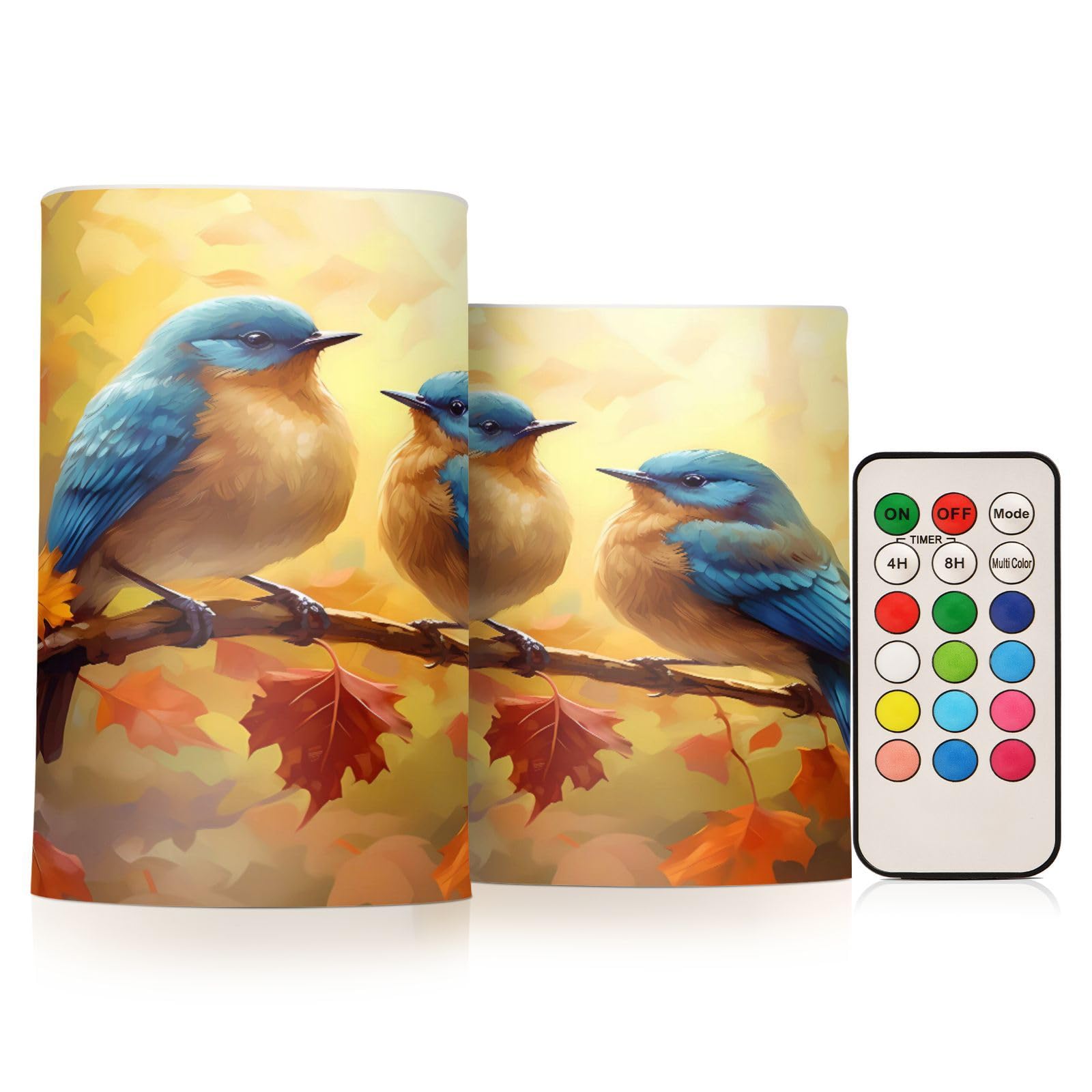 ALAZA Bird (7) Flickering Flameless Candles Battery Operated with Remote Timer,Tea Light Candles LED Pillar Votive Candles Set of 2 for Outdoor Indoor Decorations