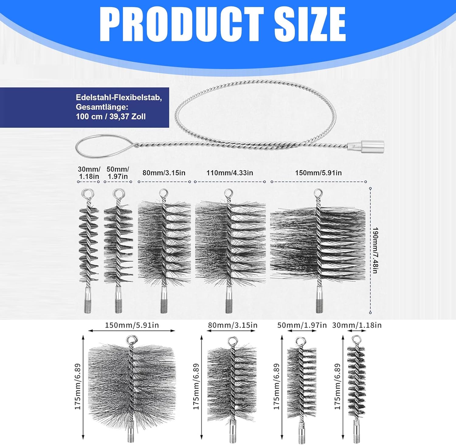 Fireplaces Brush Set Strong Bristles Fireplaces Tools Wire Chimney Brush for Pipe Enduring for Tube Pipe