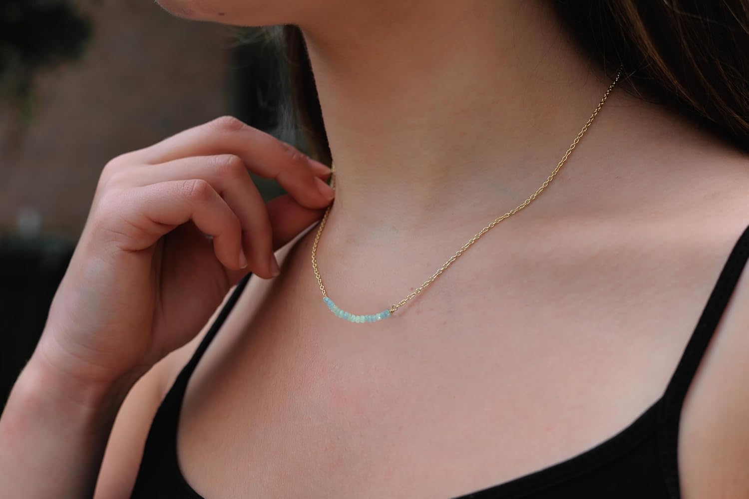 18K Gold Vermeil Beaded 3-4mm Natural Birthstone Bar Necklace | Dainty Gold Vermeil Necklaces for Women Everyday Jewelry for Gifts