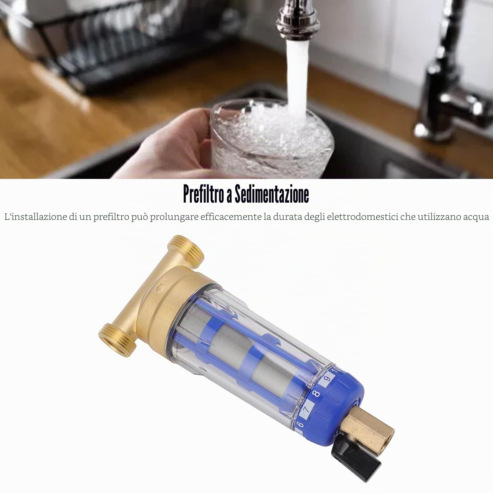 Filtro dell'Acqua per Acqua Potabile, Prefiltro Riutilizzabile per Acquedotto Domestico, Spin Down per Sedimenti di Pozzo