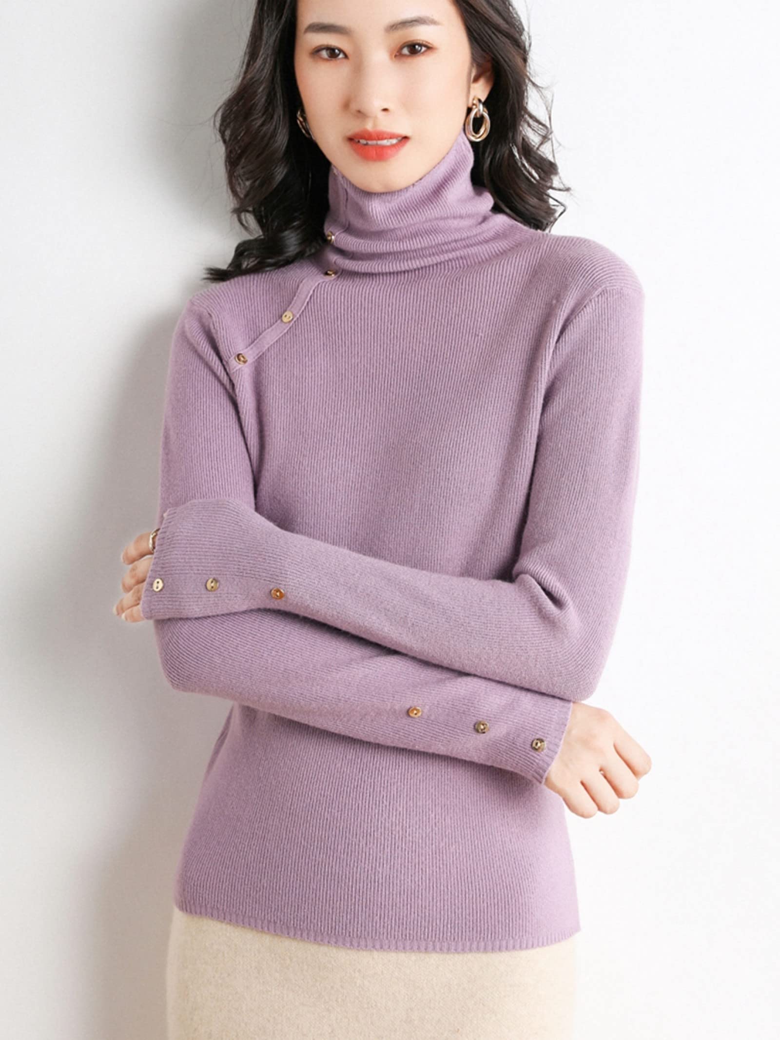Suéter para Mujer,Suéter De Cachemira De Cuello Alto De Otoño E Invierno para Mujer Jersey De Manga Larga Suelto Informal Top Elegante Y Cálido Suéter De Moda De Calle De Punto Elástico De Co