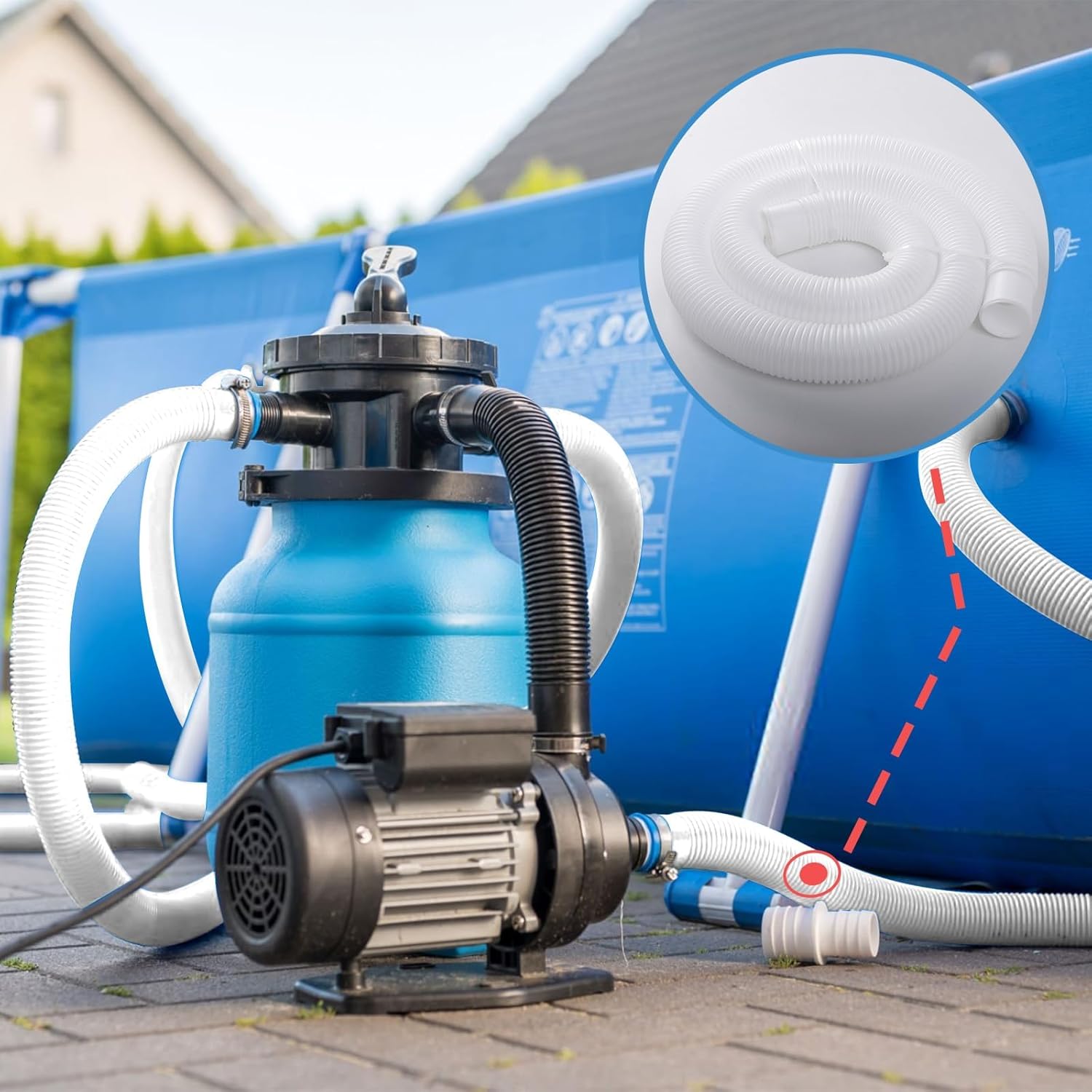 2 Pack Swimming Pool Hose Replacement Pool Hoses for Above Ground Pools, 59” Long 1.5" Diameter Filter Pump Hose with 4 Metal Clamps (White)