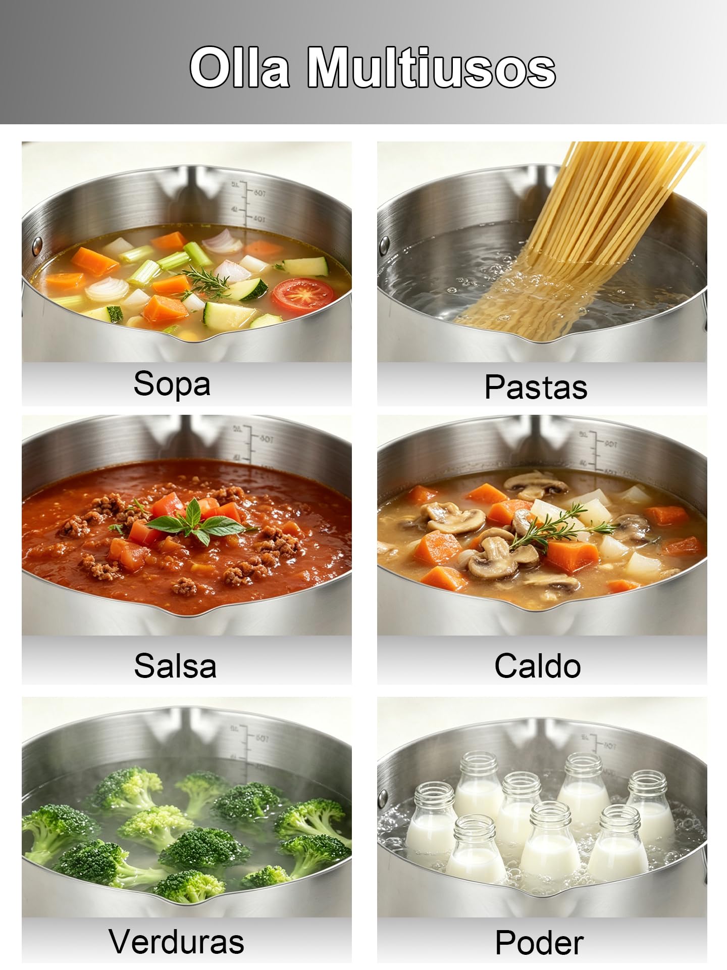 VENTION Olla de Acero Inoxidable de Triple Capa con Tapa Coladora de Vidrio, olla Multiusos para Pasta de 5,3 Litros, olla para Inducción con dos Boquillas Laterales.