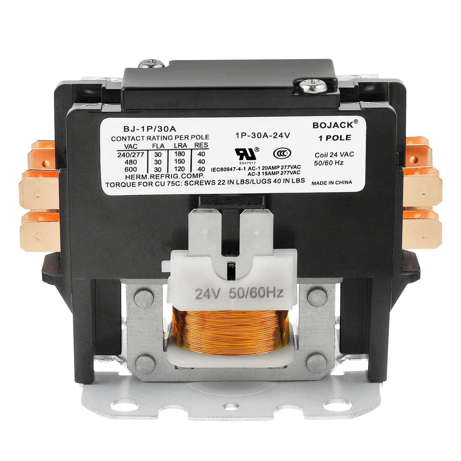 BOJACK 1 Poles FLA 30 Amp Coil 24 VAC Air Conditioner Condenser Compressor Contactor AC Definite Purpose Contactor
