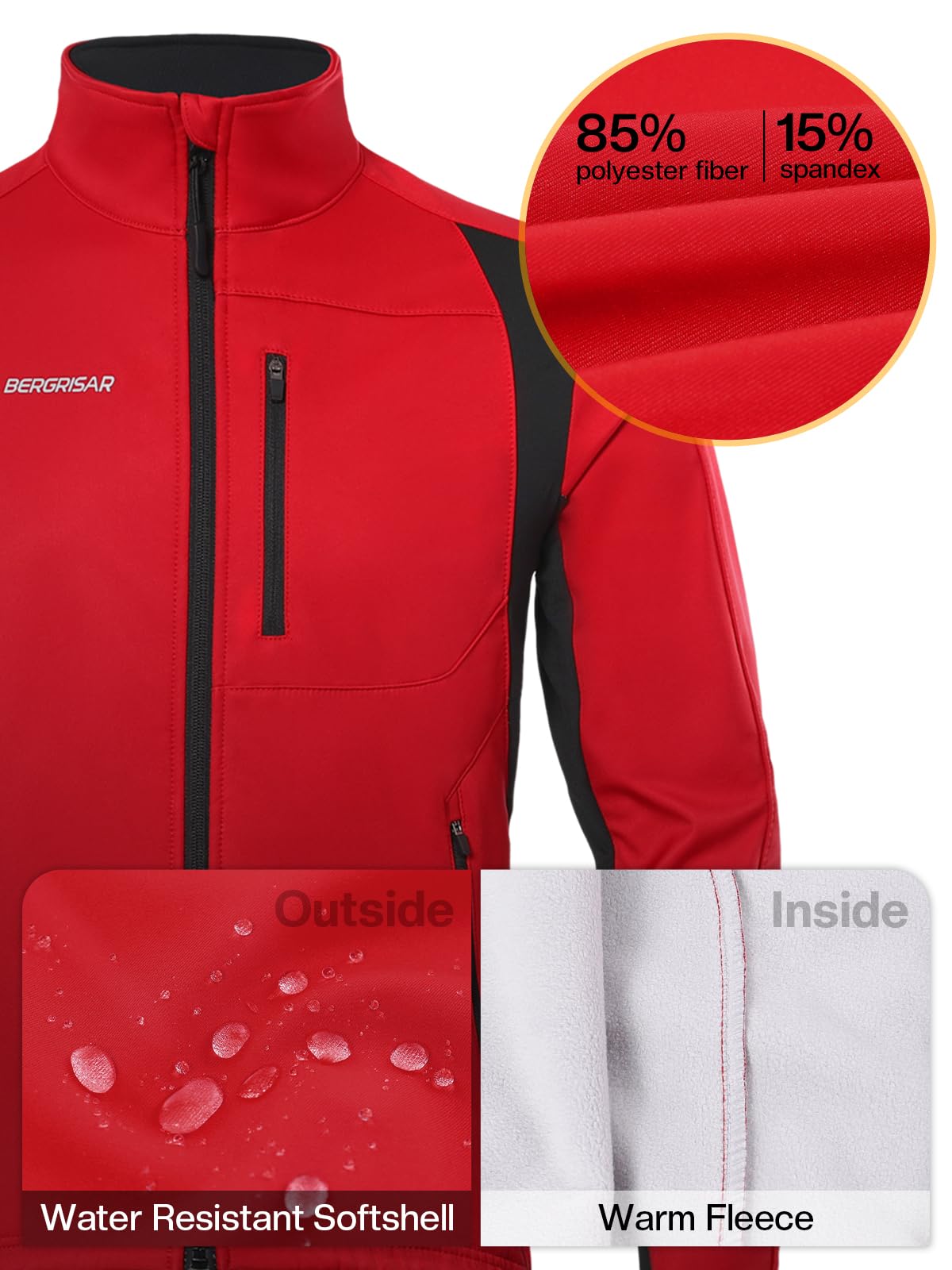 BERGRISAR Veste Cyclisme Homme Velo Vtt Hiver Coupe-vent Thermique Imperméable