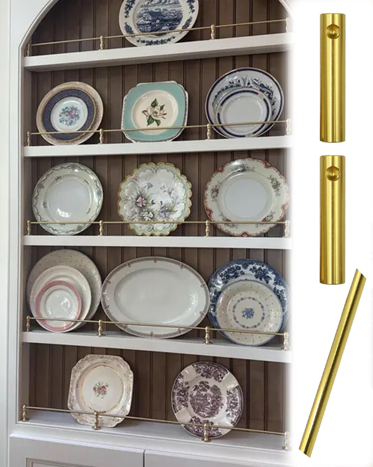MESCXTY Kitchen Shelves Guard Rail for Cabinets, Metal Gallery Rails Shelves, Shelving Guardrail Bars Brackets Tipping, Railing Fence(Gold-A,26in/66cm)