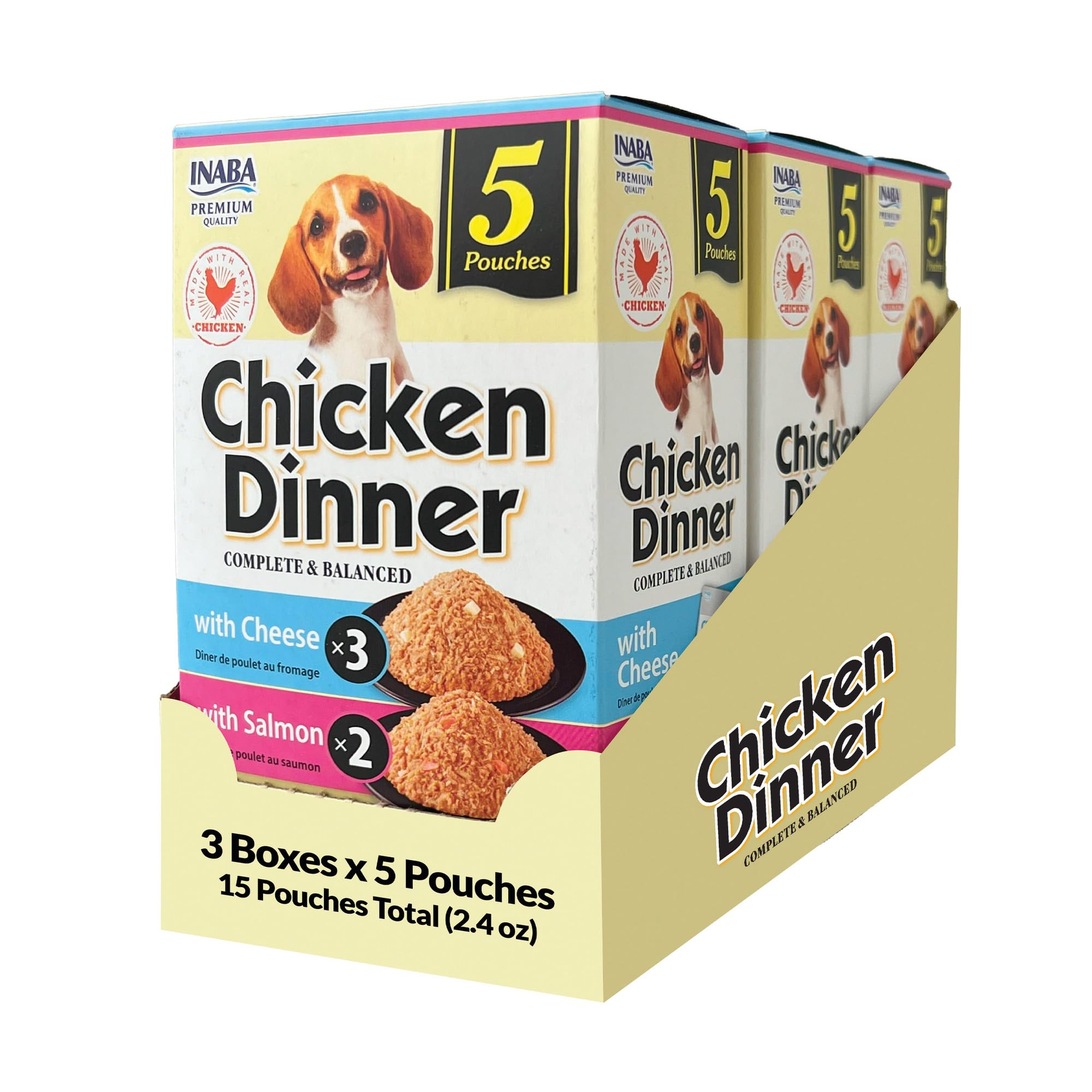 INABA Chicken Dinner Wet Dog Food, Cheese Salmon Variety, 15ct