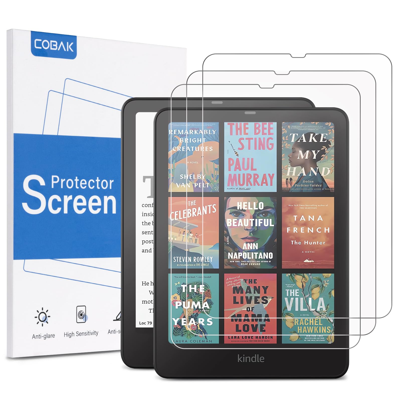 CoBak 3 Pack HD Screen Protector for 7" Kindle Paperwhite 12th Gen 2024 &amp; Kindle Colorsoft Signature Edition, Kobo Aura 2 - High Clarity, Fingerprint Resistant - PET Film