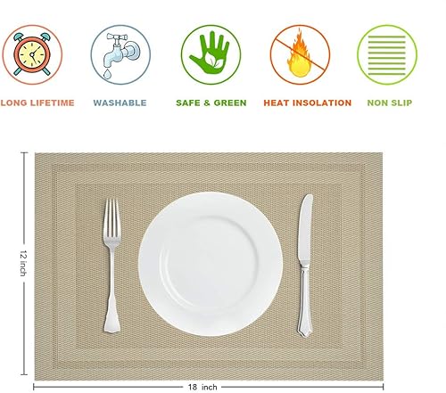 Miniatura 3 de GIVERARE Juego de 4 manteles individuales de vinilo tejido resistente al calor, antideslizante, lavable, de PVC, fácil de limpiar, para mesa de