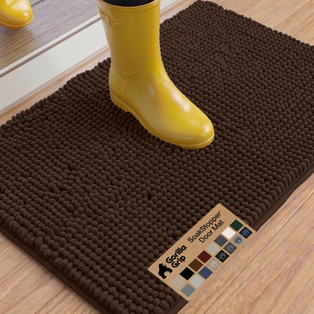 Gorilla Grip Original Indoor Durable Chenille Doormat, Large (36x24) Absorbent, Machine Washable Inside Mats, Low-Profile Rug Doormats for Entry, Back Door, Mud Room, High Traffic Areas (Brown)