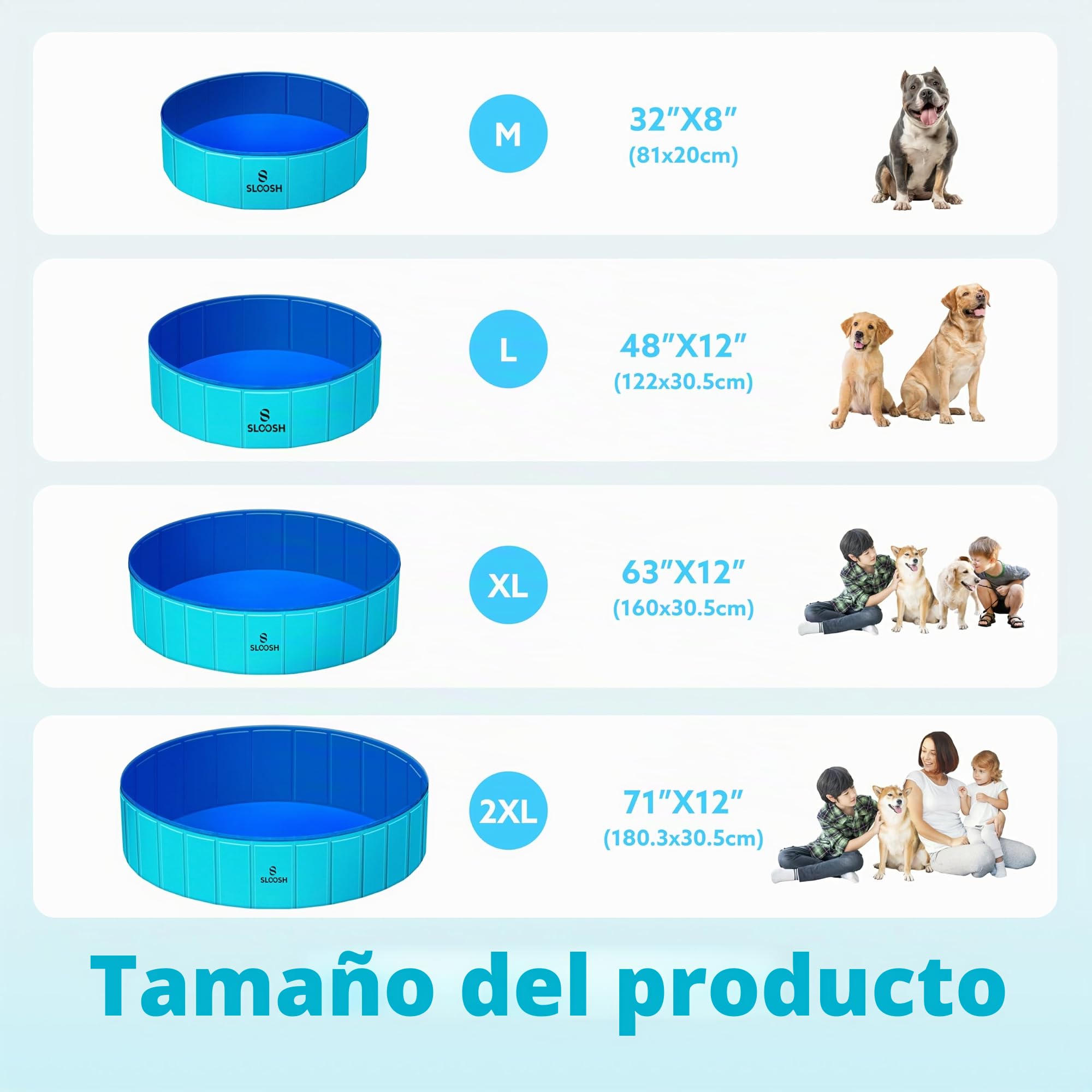 SLOOSH - Piscina para perros plegable para niños, de plástico duro, para perros, bañera plegable, antideslizante, para mascotas, apta para niños, interior, exterior, jardín