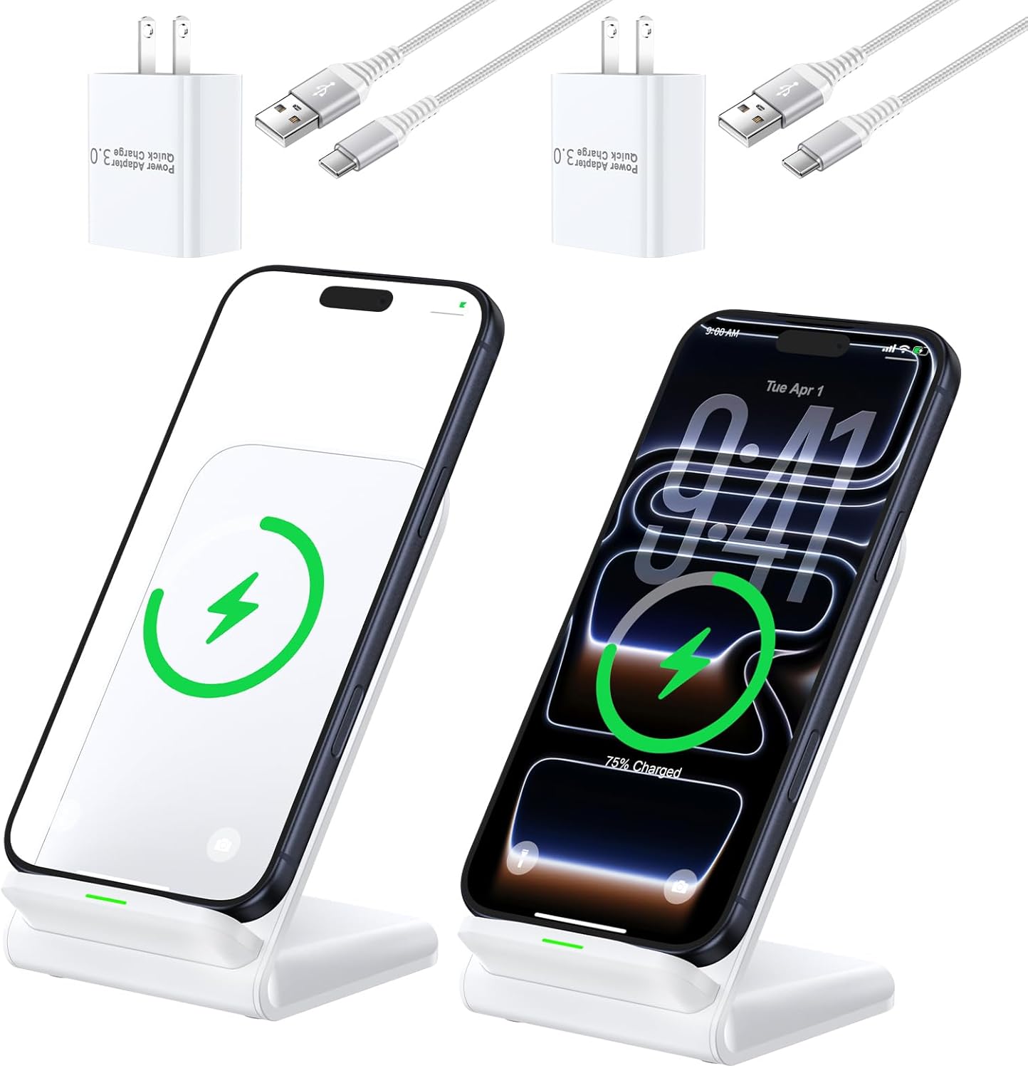 for Samsung S25 Ultra Wireless Charger Fast Charging Stand for Galaxy S26 Ultra S26+ S26 S25 FE S24+ Ultra S23, 2 Pack 15W Wireless Charging Desk Phone Station with QC Adapter for iPhone 17pro max/16e