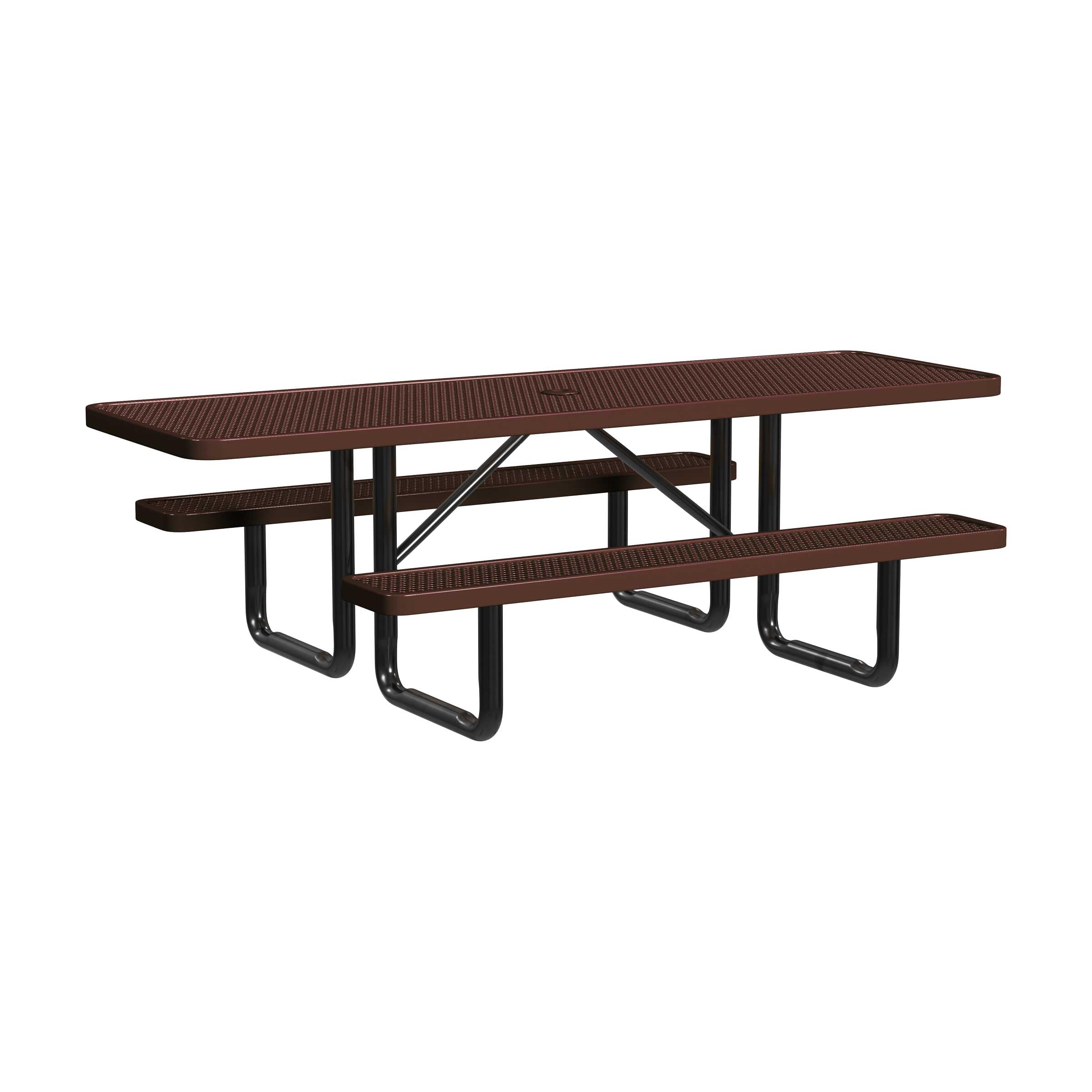 Leisure Craft Metal Picnic Table with Bench - 8 ft Rectangle Outdoor Dining Table with Umbrella Hole, Heavy Duty Thermoplastic Coating, ADA Compliant,