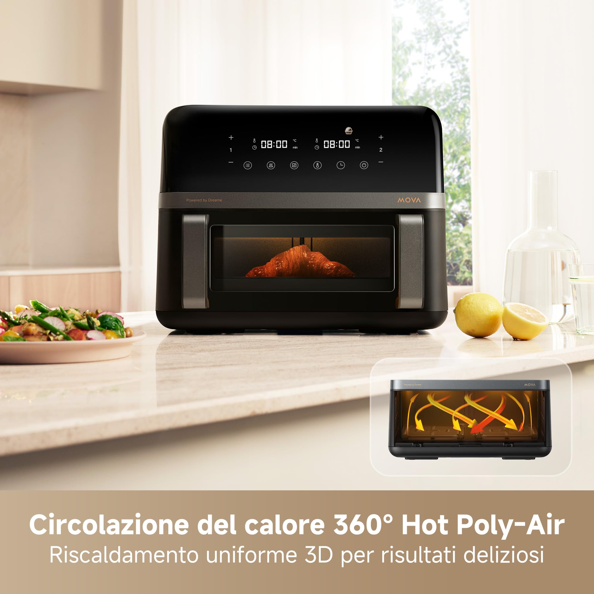 MOVA AeroChef FD20 Pro friggitrice ad aria a doppio cestello | Doppio cestello da 9L, SyncFinish, potenza da 2.700 W, temperatura 40°C-230°C, 7 programmi, rivestimento antiaderente
