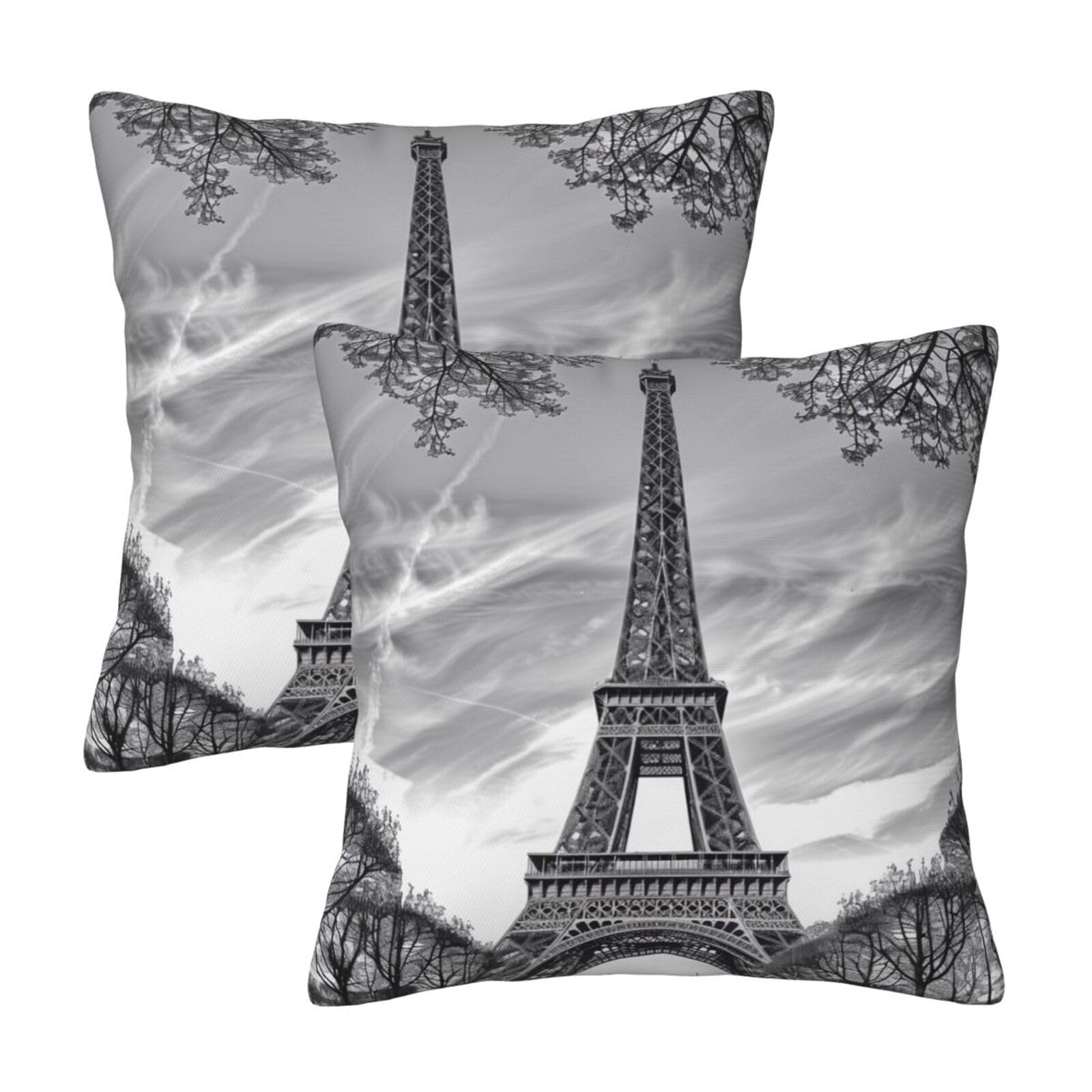 Eiffel Tower Pattern Throw Pillow Cases 2 Pack Square Pillowcases Soft Pillow Protectors for Couch Livingroom Sofa Bed Office Car,30x30 CM