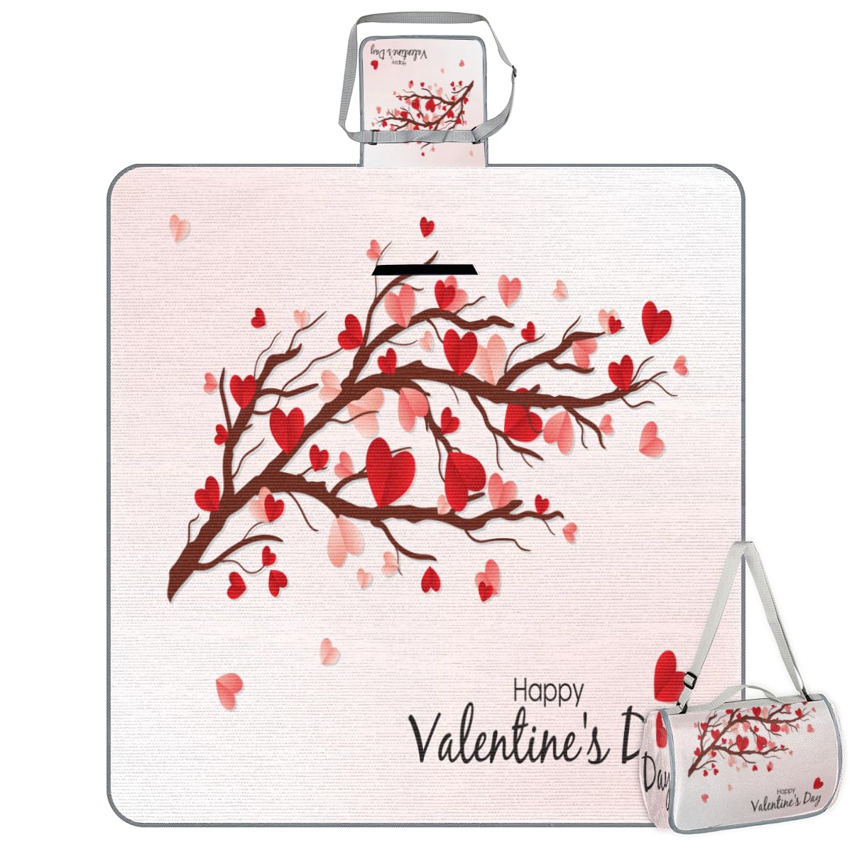Shimoshe Picnic Blankets 57”x 59”, Love Heart Leaves Tree Branch Waterproof Sandproof Picnic Mat Lightweight Foldable Beach Blanket for Camping Park Grass Beach Outdoor Blanket