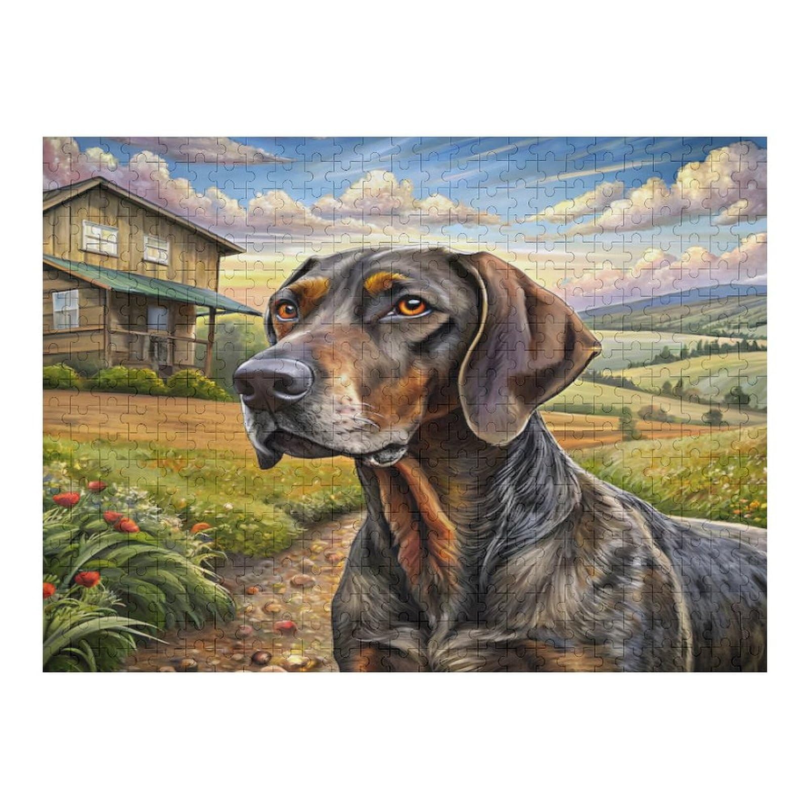 Painting of Plott Hound Dog on a Farm 1000 Piece Jigsaw Puzzle for Adults, Home Decor Birthday Party Gift Family Game Toy as Wall Art Decor Poster
