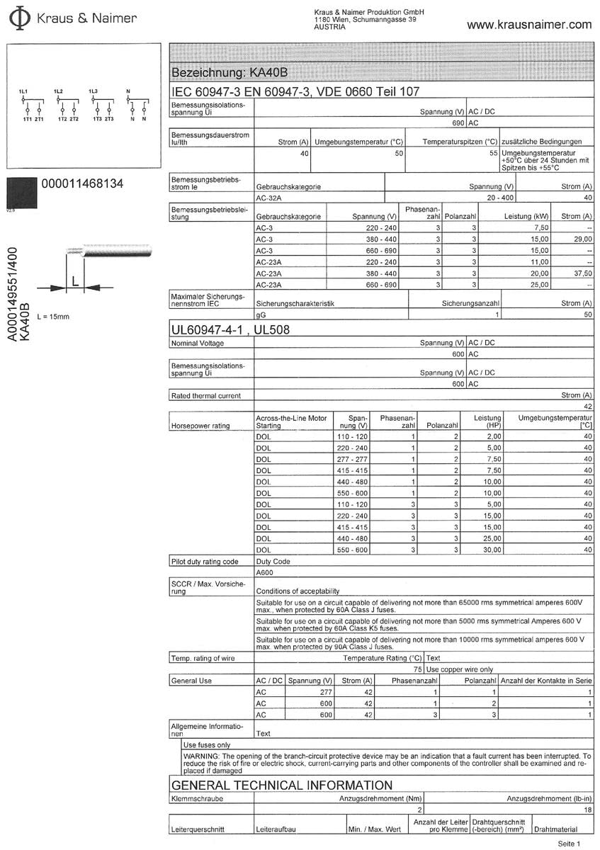 Kraus & Naimer KA40B.T904.VE2.F437 Umschalter 4-polig 40A Netz 0 Notstrom (NF KG40B K950 VE2 F437)