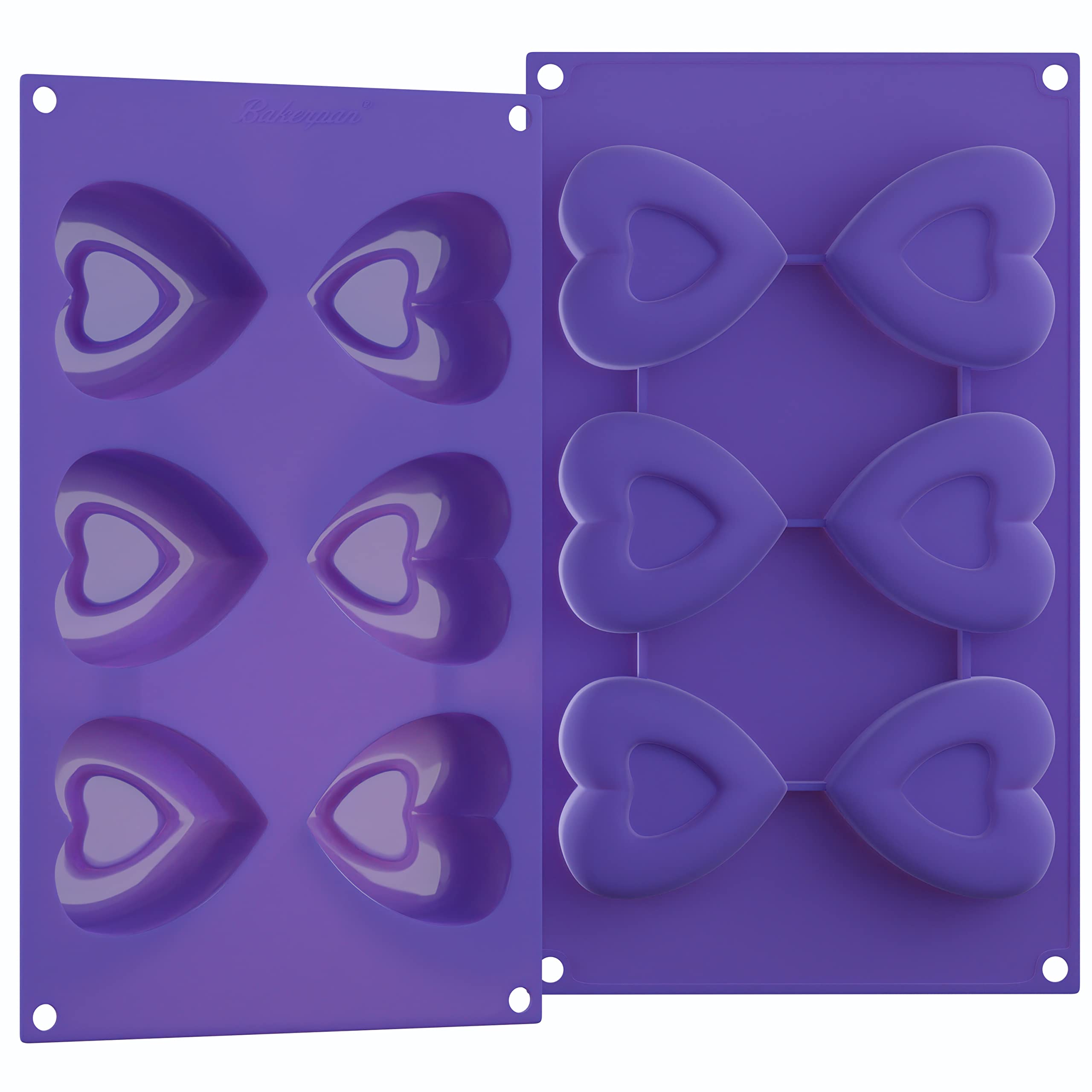 Bakerpan Silicone Heart Mold for Baking - Set of 2 - Heart Muffin Baking Tray