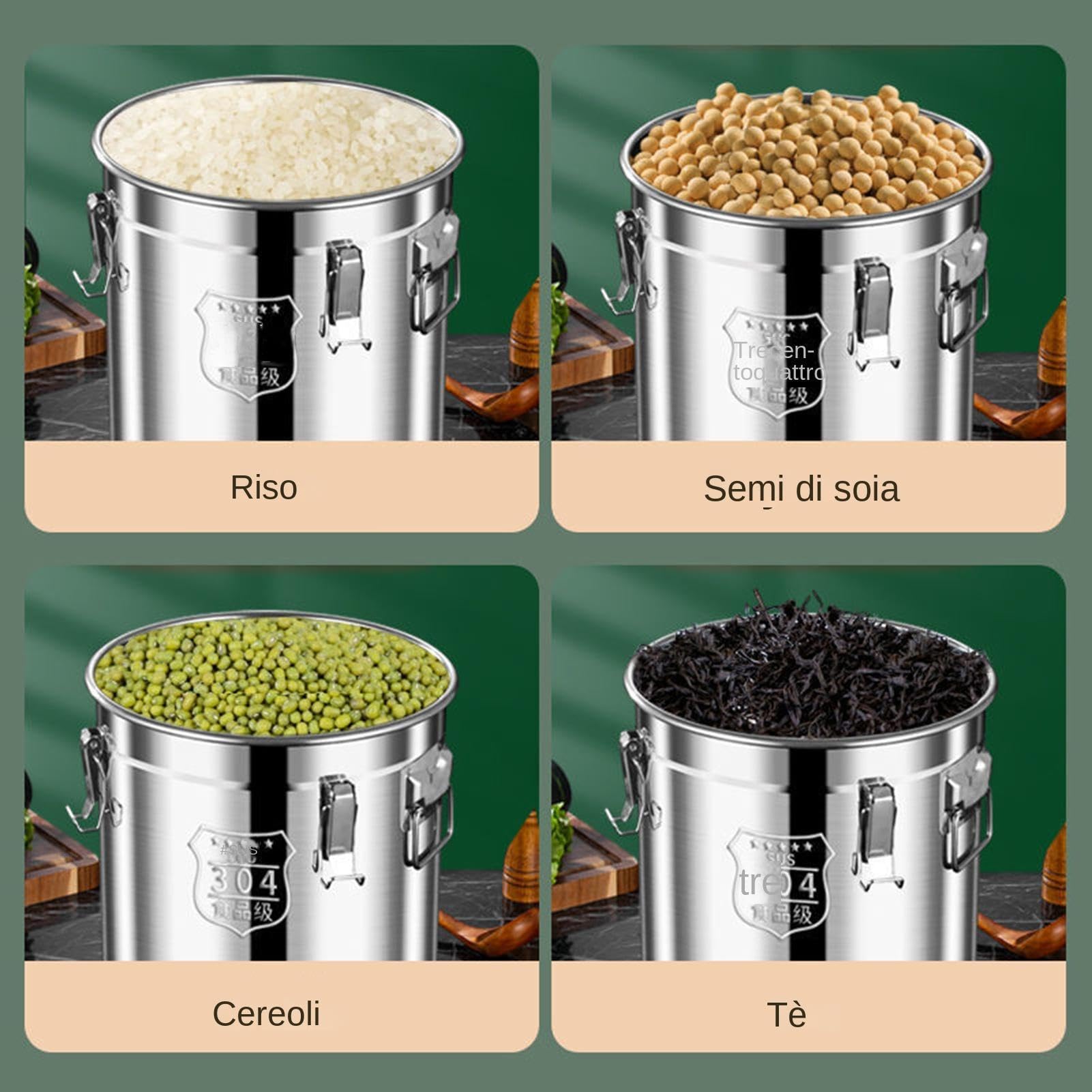 Grande contenitore per conservazione riso Secchiello Ermetico per Cereali | Secchio grande per alimenti da cucina per Bar, Ristoranti, Banconi, Cereali, Farina, Pane, Latte