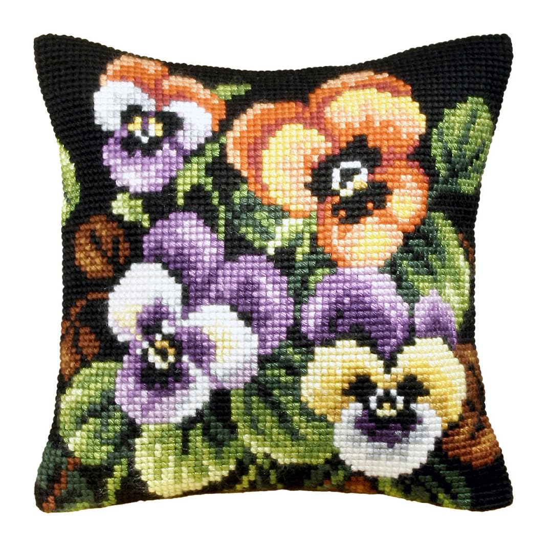 Orchidea Large Cross Stitch Cushion Kit, Pansies 3, 40 x 40cm