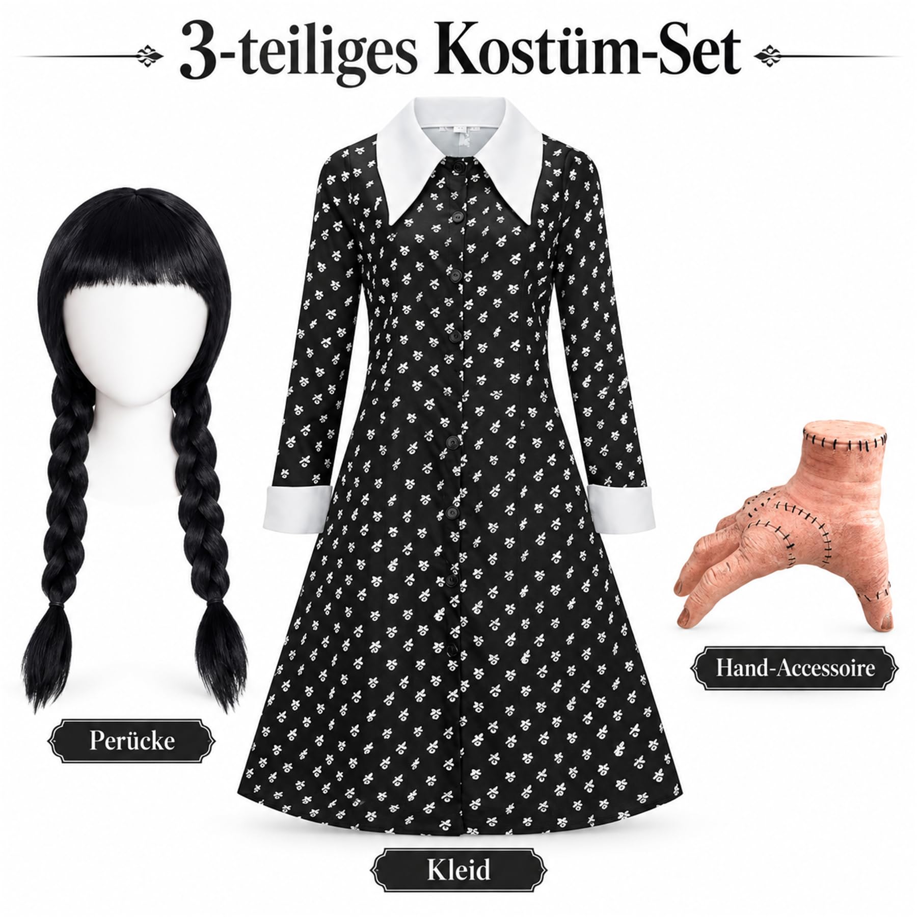 Costume da Mercoledì per bambina, per Halloween, carnevale