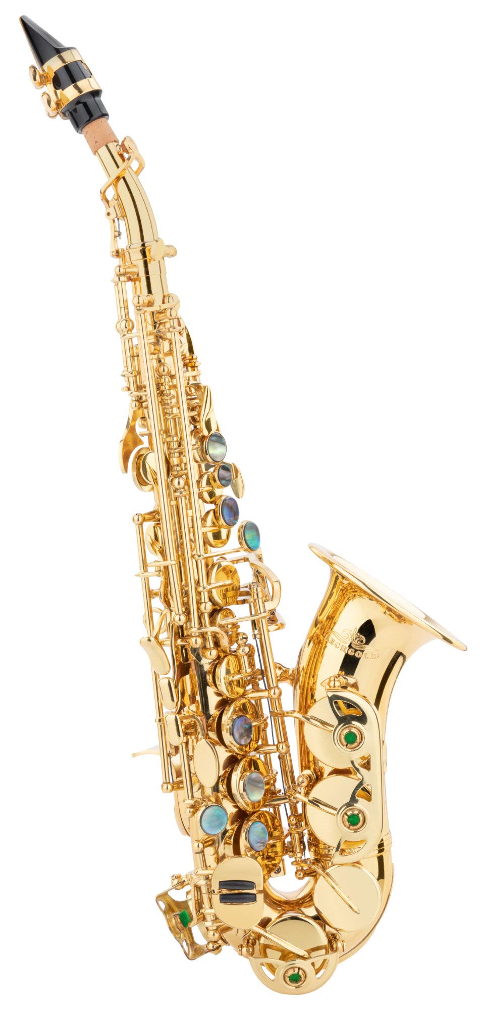 LSS-20Lc Saxofón Soprano lacado, Saxofón soprano curvado de latón | Lacado transparente, Llave de fa agudo, Llave de sol agudo, Sonido potente y redondo, Respuesta rápida, Buena entonación