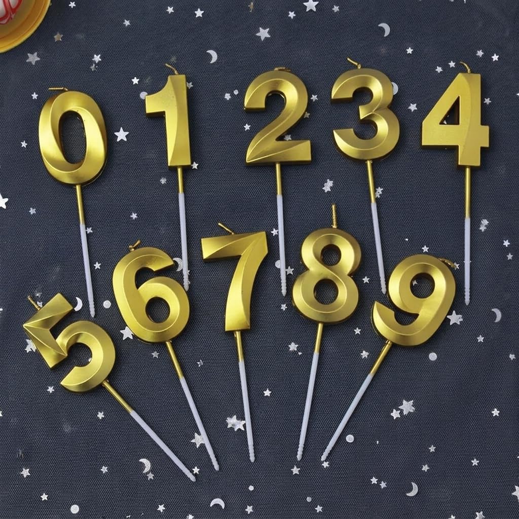 Gold Metallic Birthday Cake Number Candles Set | 0-9 Digit Wax Candles | Elegant Happy Birthday Cake Decoration-picture-12