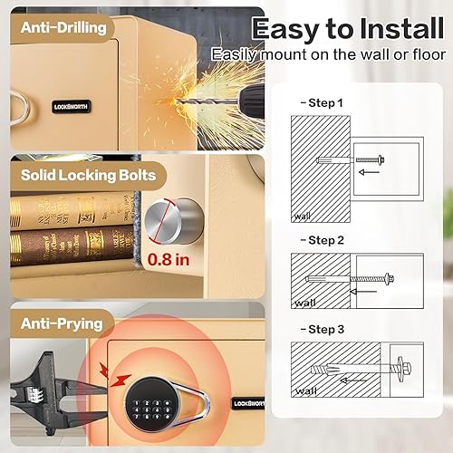 Miniatura 8 de Caja fuerte para el hogar, pequeña caja fuerte con bolsa ignífuga, estante extraíble, 1.0 pies cúbicos caja de seguridad electrónica digital para