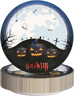 Halloween Paper Plates 9 Inch – 60 Pack Spooky Disposable Plates for Halloween Party Decorations, Trick or Treat, Sturdy Plates for Snacks, Cake, Appetizers, and Dinner