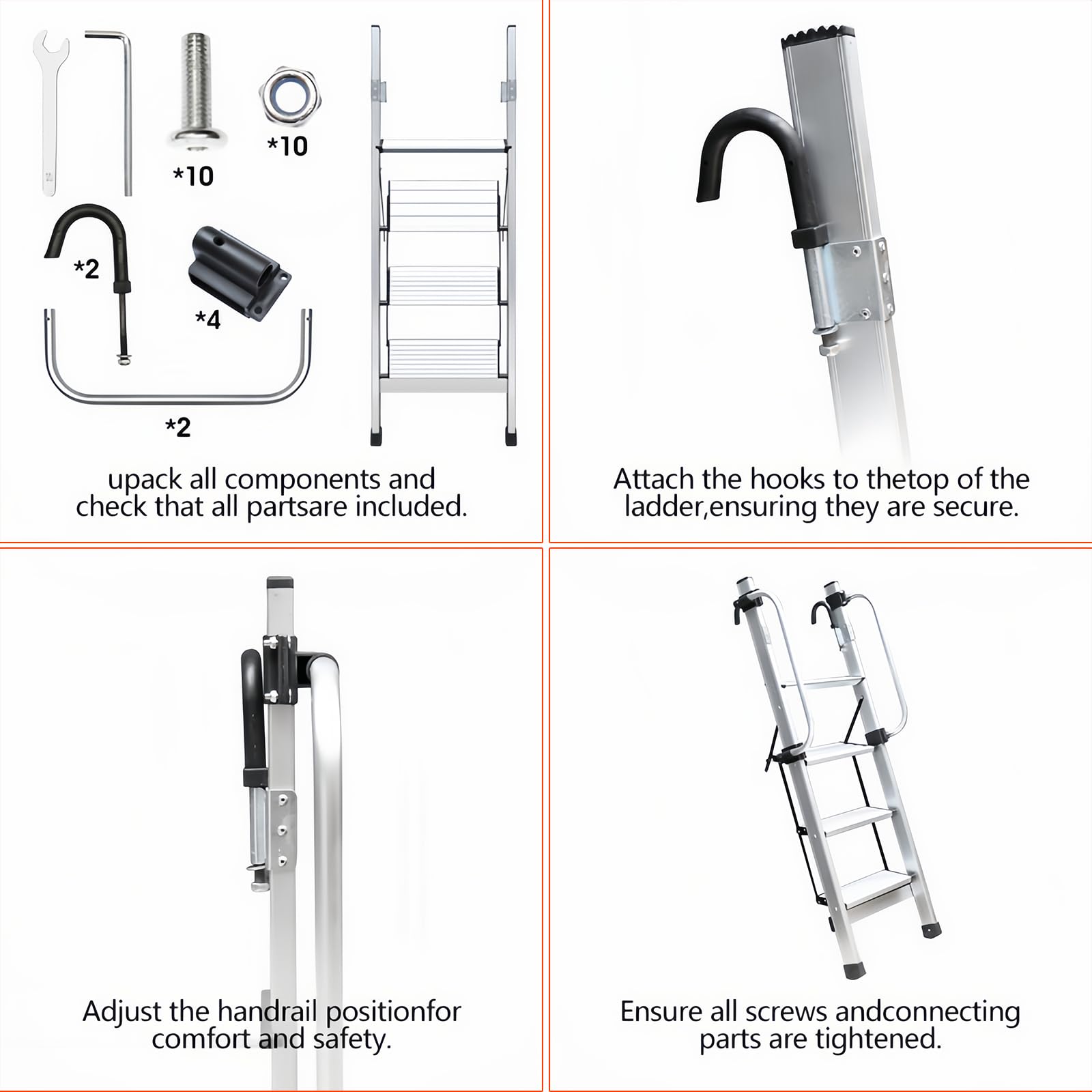 Escalera plegable para litera, aluminio resistente, diseño de 4/5 escalones con pasamanos extraíbles, soporta hasta 330 libras, ideal para dormitorios y apartamentos