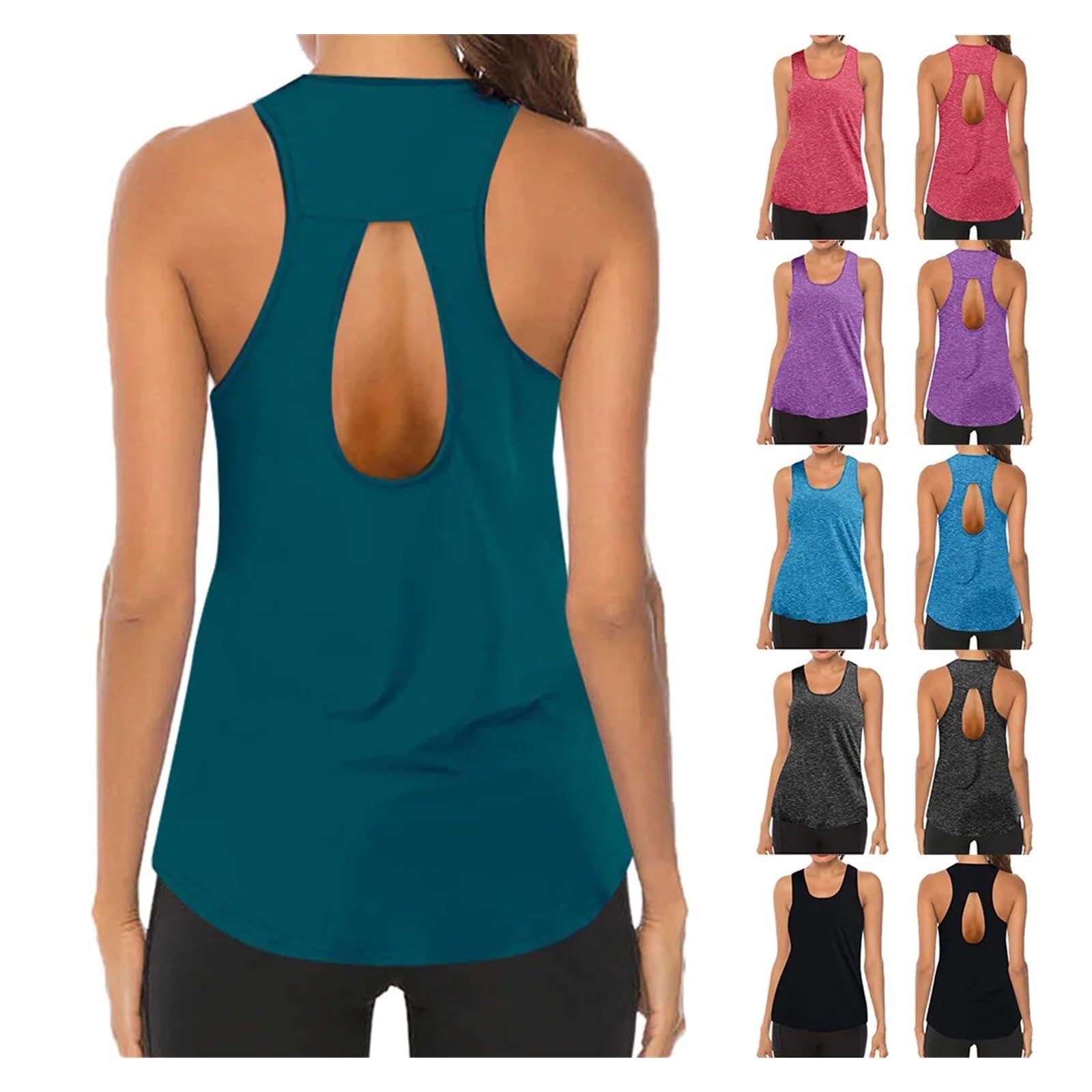 Femmes Racerback entraînement sans Manches Chemises col Rond Yoga Gilet Haut Dos Ouvert Sport débardeurs Fitness Course Chemises Filles Sexy débardeurs