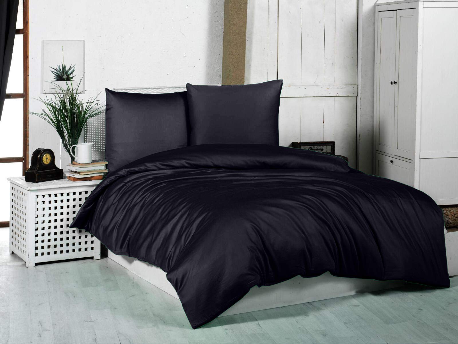 Mixibaby Komplet pościeli, poszwa na kołdrę 100% bawełna, 135 x 200, 155 x 220, 200 x 220 cm, 200 x 200 cm, kolor: czarny, wymiary: 155 x 220 cm