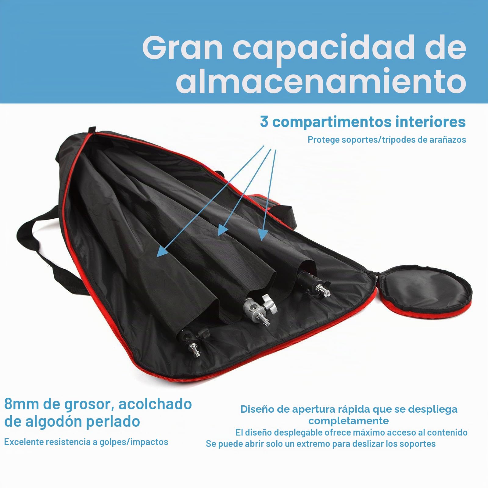 Estuche de Transporte de trípode, Bolsa Resistente Agua con manijas y 3 Compartimentos, Bolsa de Almacenamiento Acolchada para trípode, Soporte de luz, monópodo, telescopio, 104x20cm