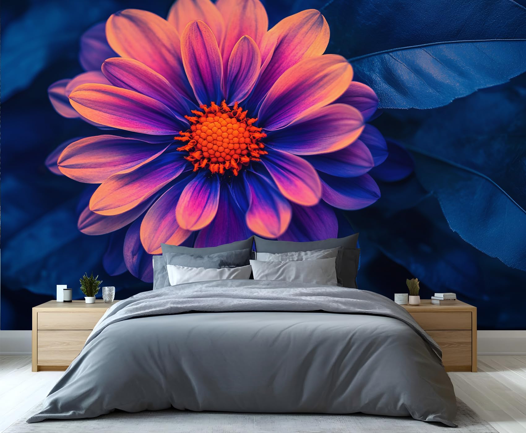 YXQAIED Dahlia Wallpaper, Flower Bedroom Wallpaper, Retro Flowers Wallpapers for Living Room, Not Self Adhesive White and Blue Photo 3D Wall Murals & Room Decor, 100x70cm — image 1