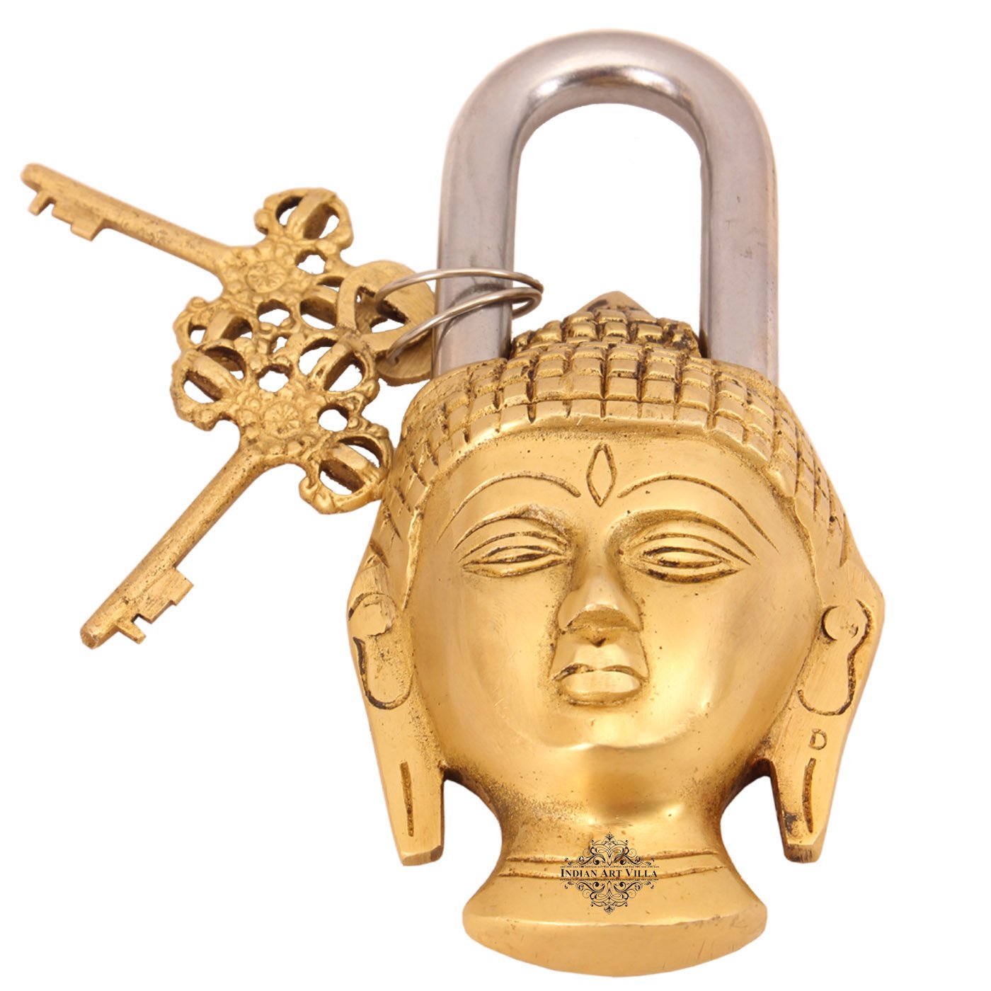 Indian Art Villa Handmade Old Vintage Style Antique Lion Design Brass Security Lock with 2 Keys|Home Temple Office — Amazon image 6