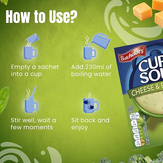 Batchelors Cup a Soup Cheese & Broccoli Instant Soup, 4 Sachets Per 92 g (Pack of 4)