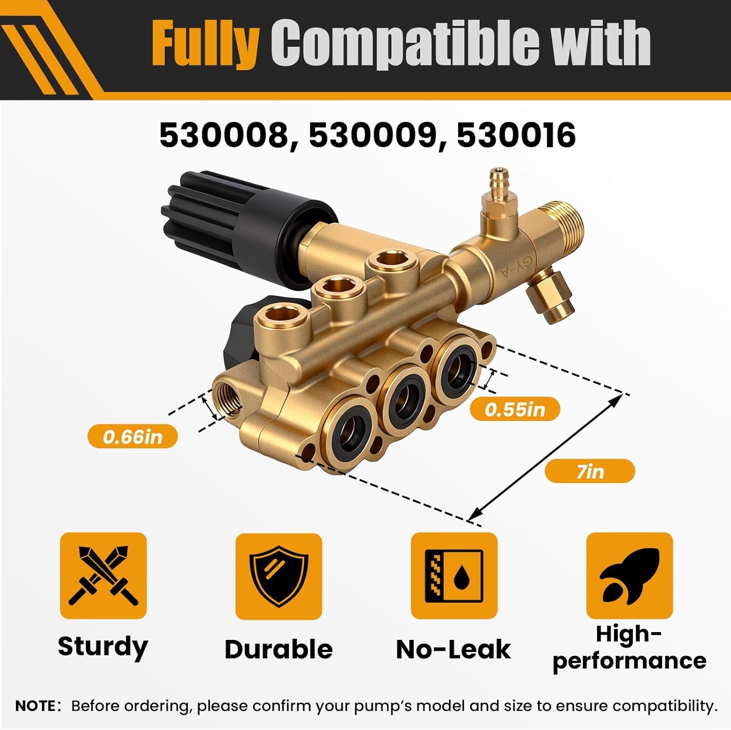 Premium 7108746 AAA Pump Manifold Replacement Kit for AAA Pressure Washer Pump Model Numbers 530008, 530009, 530016, Heavy Duty 7108746 Manifold Kit with Hardware, Gold - Easy to Install