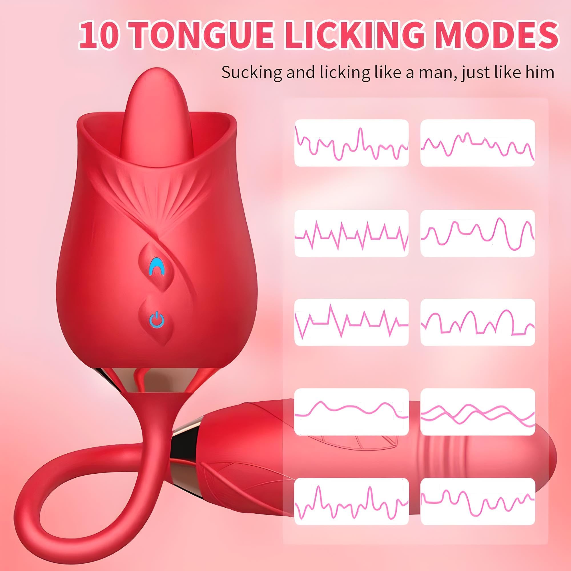 Rose Delight - Vibratore per esperienze sensoriali intense - 10 modalità di leccata e suzione, silicone medico, impermeabile