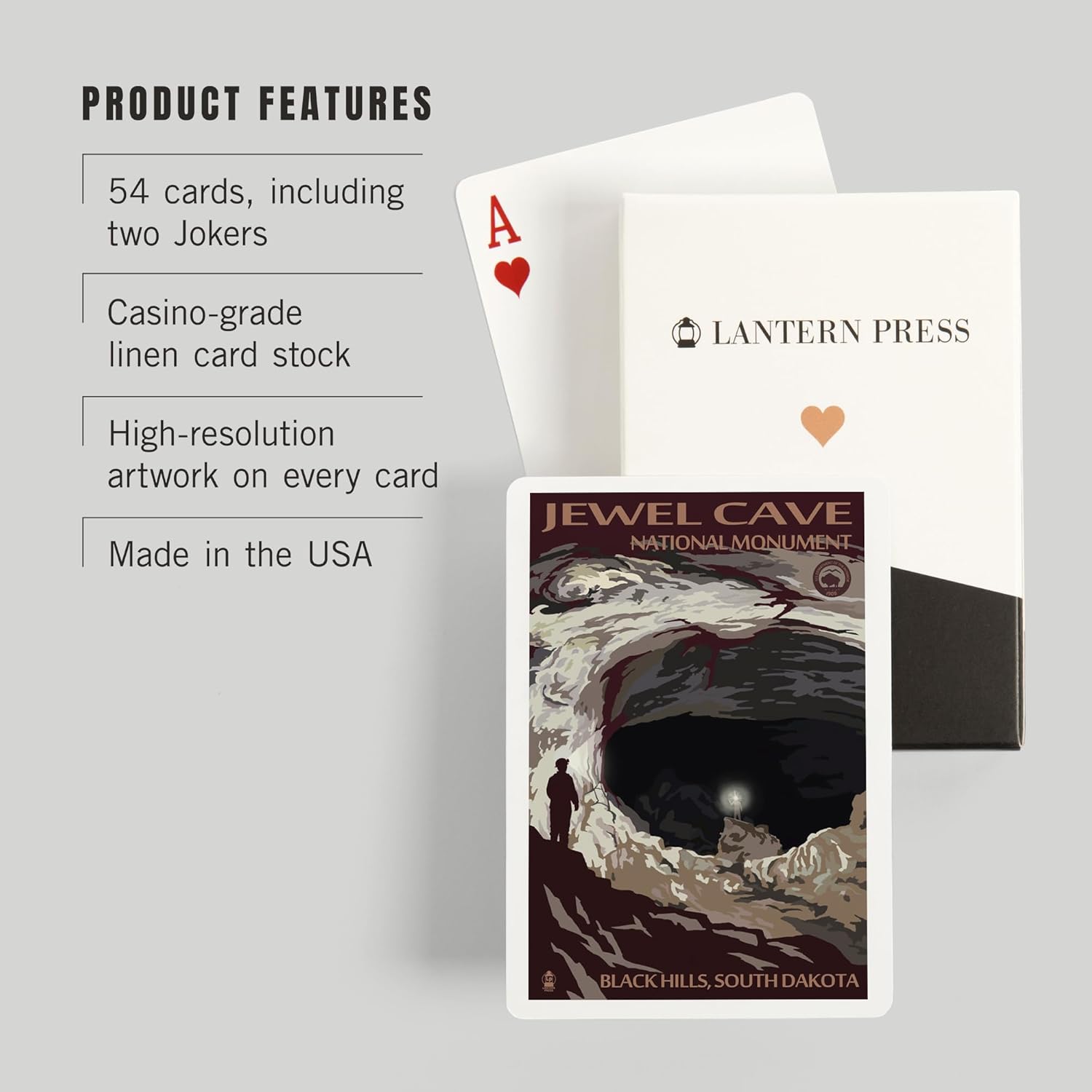 Lantern Press Black Hills, South Dakota, Jewel Cave National Monument, 52 Playing Cards for Adults, Poker Size Card Deck