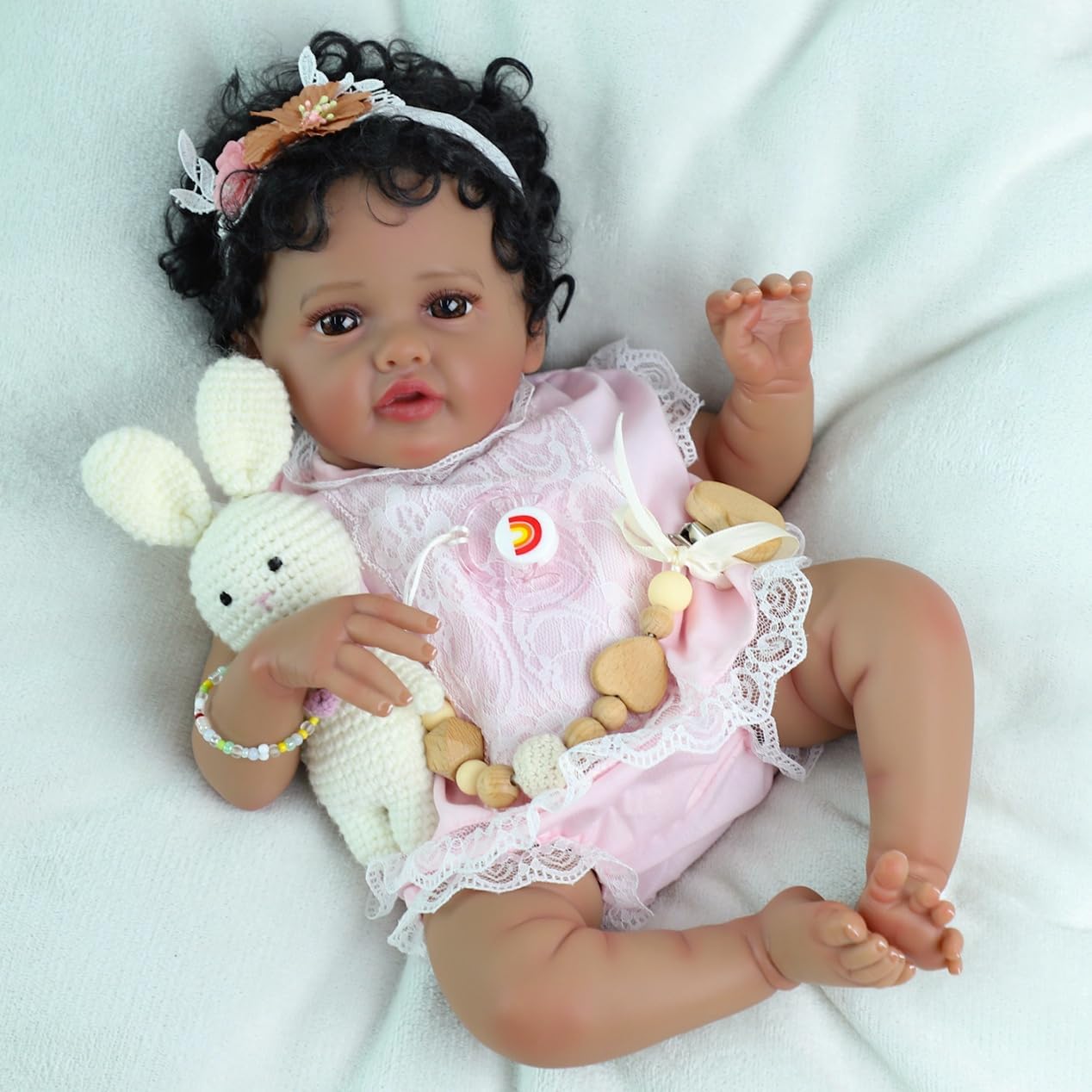 SCOM Reborn Baby Dolls Black Girl - 20 Inch African American Realistic Newborn Girl Doll, Lifelike Weighted Soft Body, Christmas Birthday Gift for Kids Age 3+