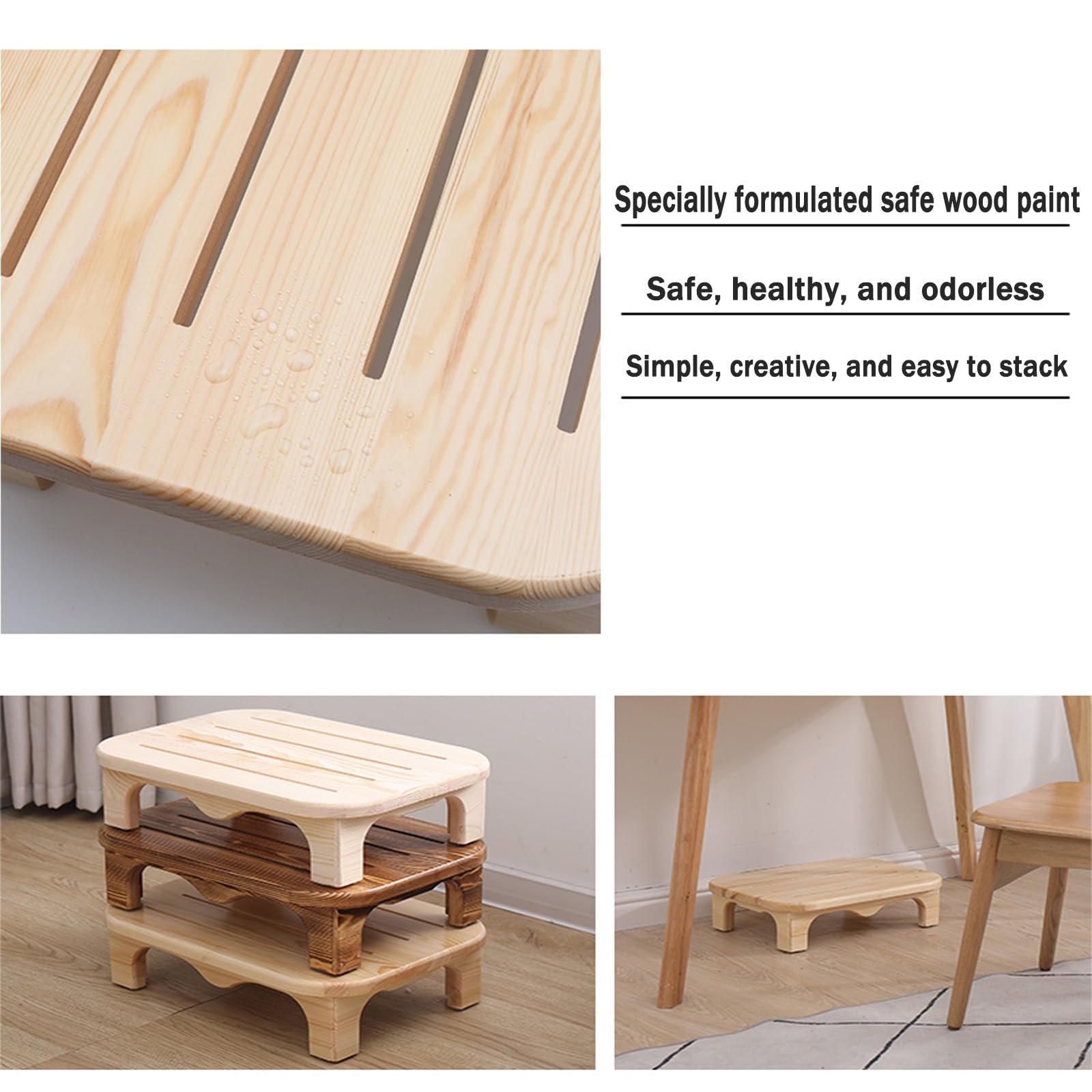 Fußhocker, One Step Hocker, Massivholzmaterial, poliert und abgerundet(Wood Color)