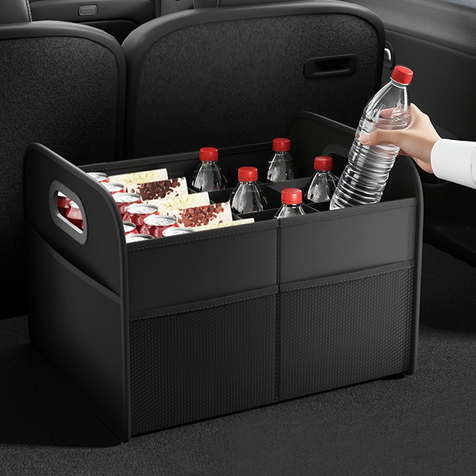Organizador de maletero plegable para maletero de coche, parte inferior antideslizante, capacidad de 30 L, caja de múltiples compartimentos con asas para herramientas de reparación, camping, vajilla