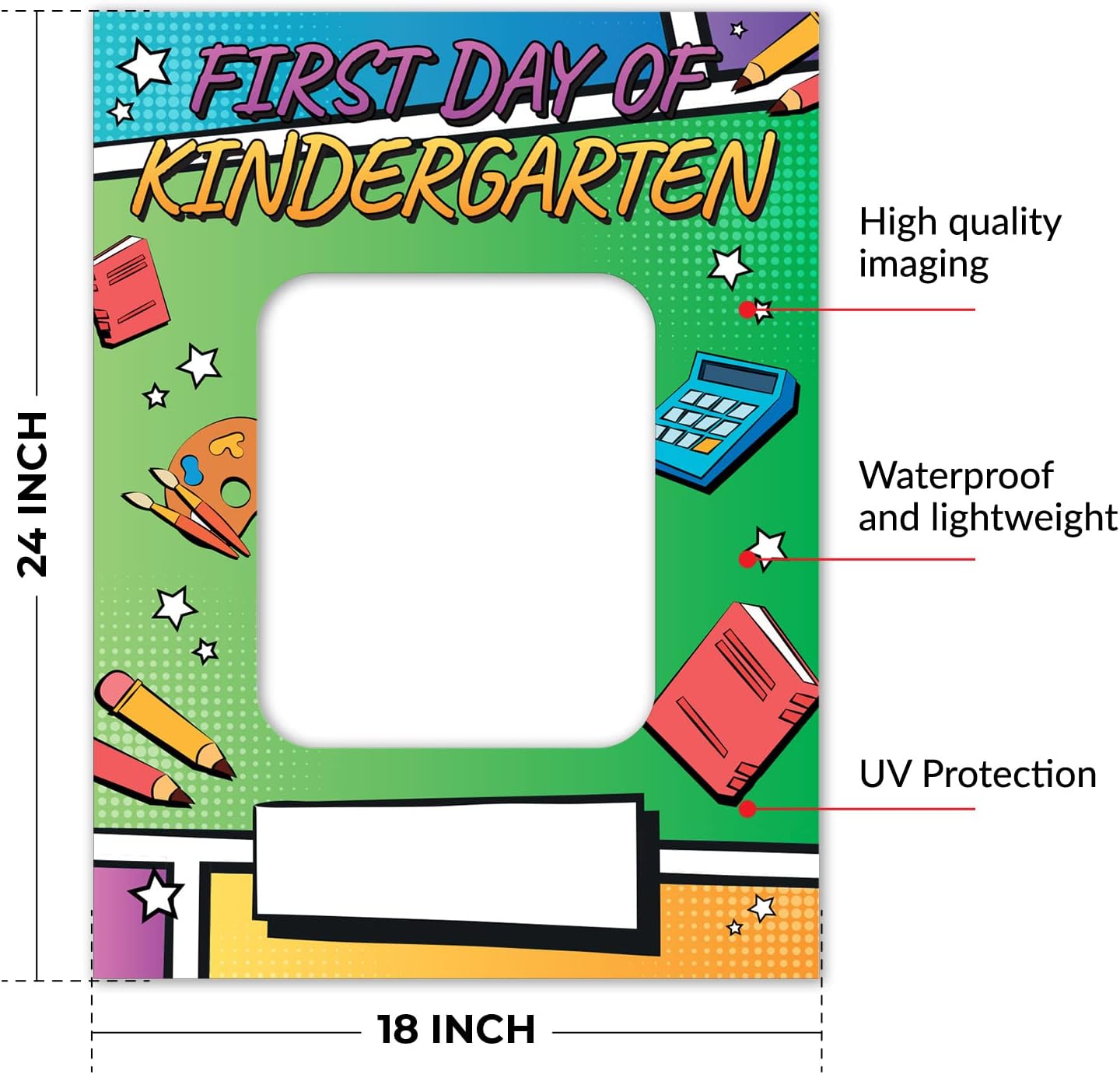 Soul Décor Back to School Photo Prop Board, Picture Frame First Day of Kindergarten, Perfect for Home Memory Picture Taking or Teacher and Classroom Use, Cut Out Board Sign, Coro Plastic