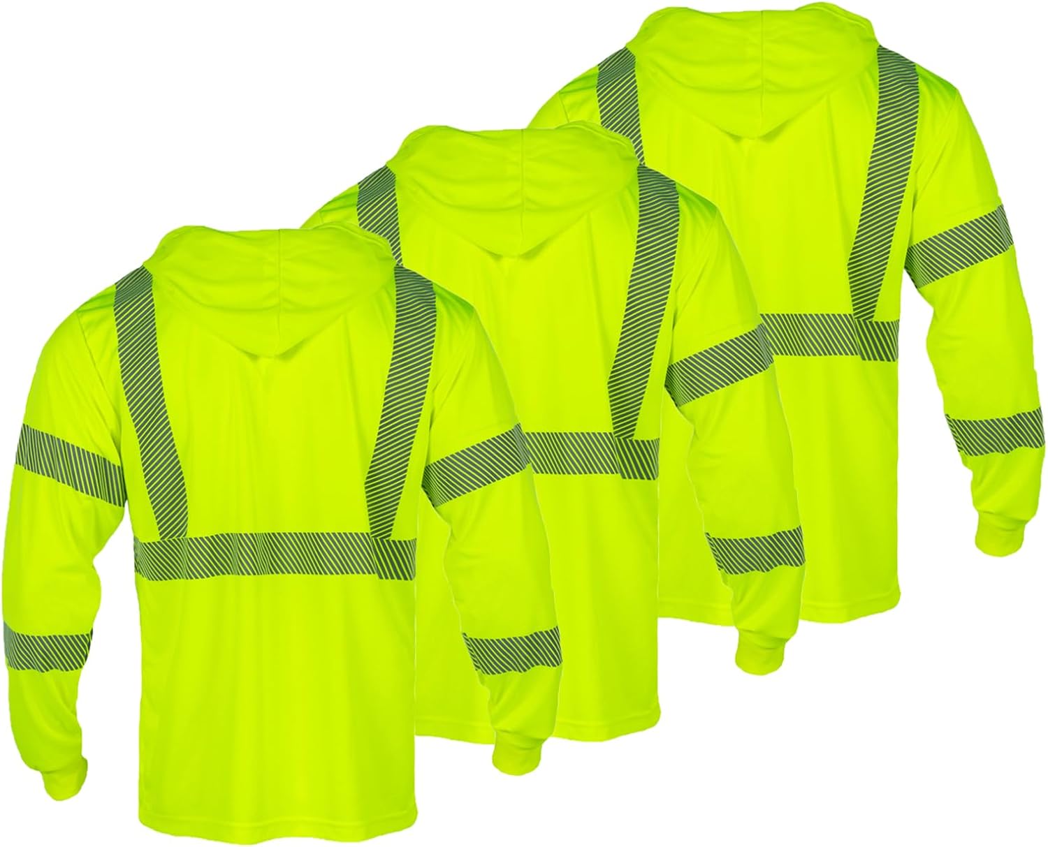 FONIRRA 3PCS Hi Vis Shirts for Men Safety Reflective Long Sleeve with Hood High Visibility Construction Work T-Shirt - Image 2