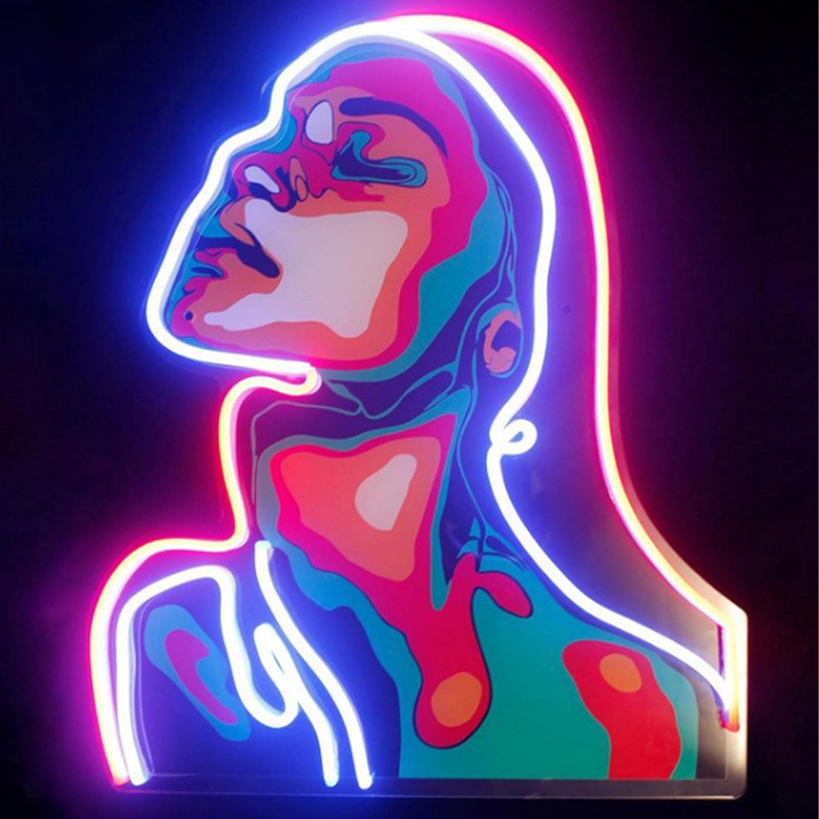 Maimeili Lady Artistic Portrait UV Print Neon Sign for Man Cave Bedroom Room Lights Neon Light Up Signs Decorations Birthday Party