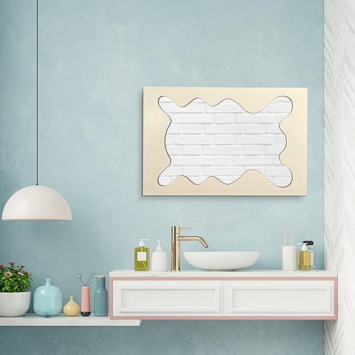 Miniatura 5 de Espejo de pared irregular asimétrico de 40 x 26 pulgadas, espejo decorativo con marco de madera para sala de estar, dormitorio, baño, entrada sobre