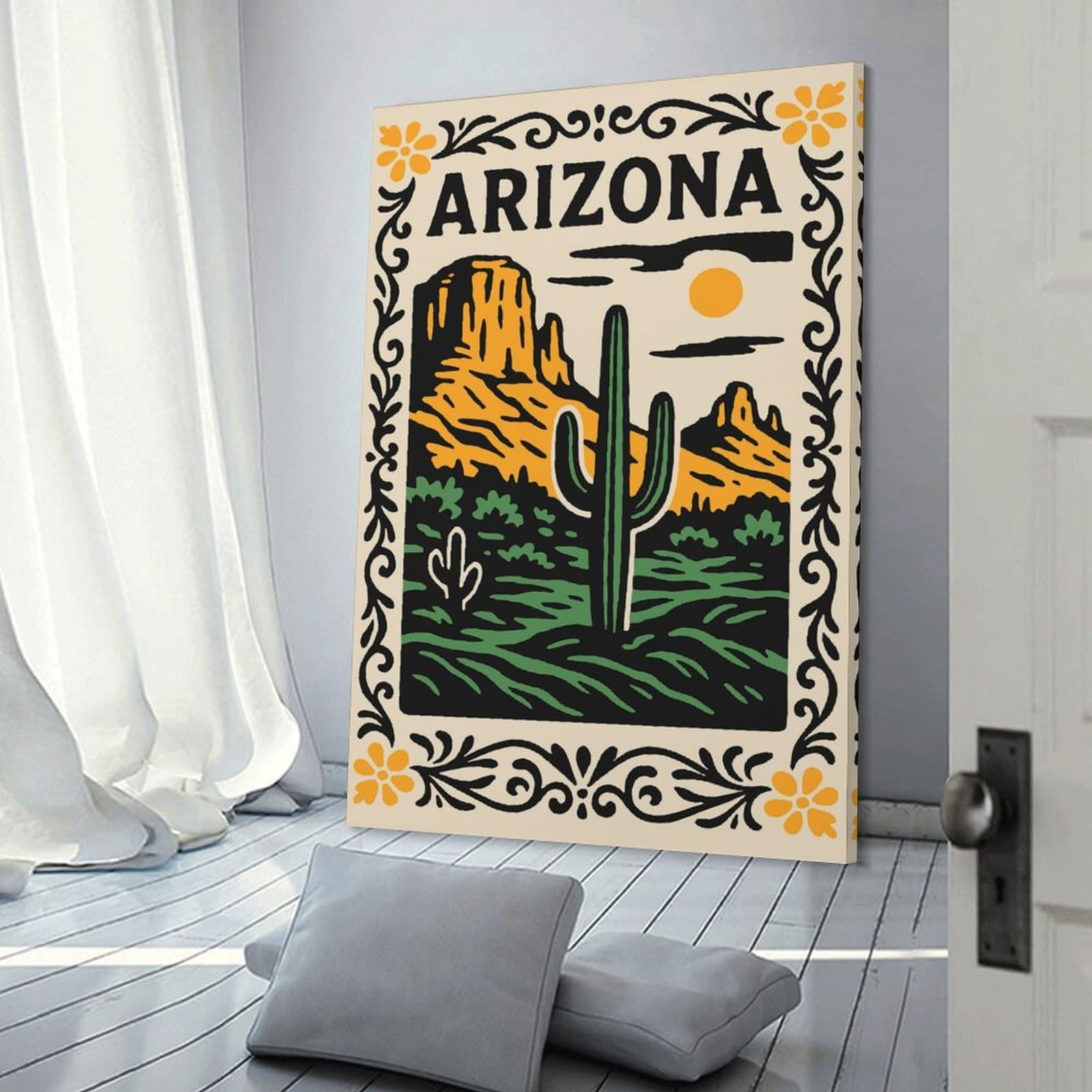 Junmoney Arizona Desert Landscape with Saguaro Cactus Canvas Wall Art 20x30inch(50x75cm), for Home Lounge, Bedroom Or Reading Nook, Eye Catching Artwork for Blank Walls