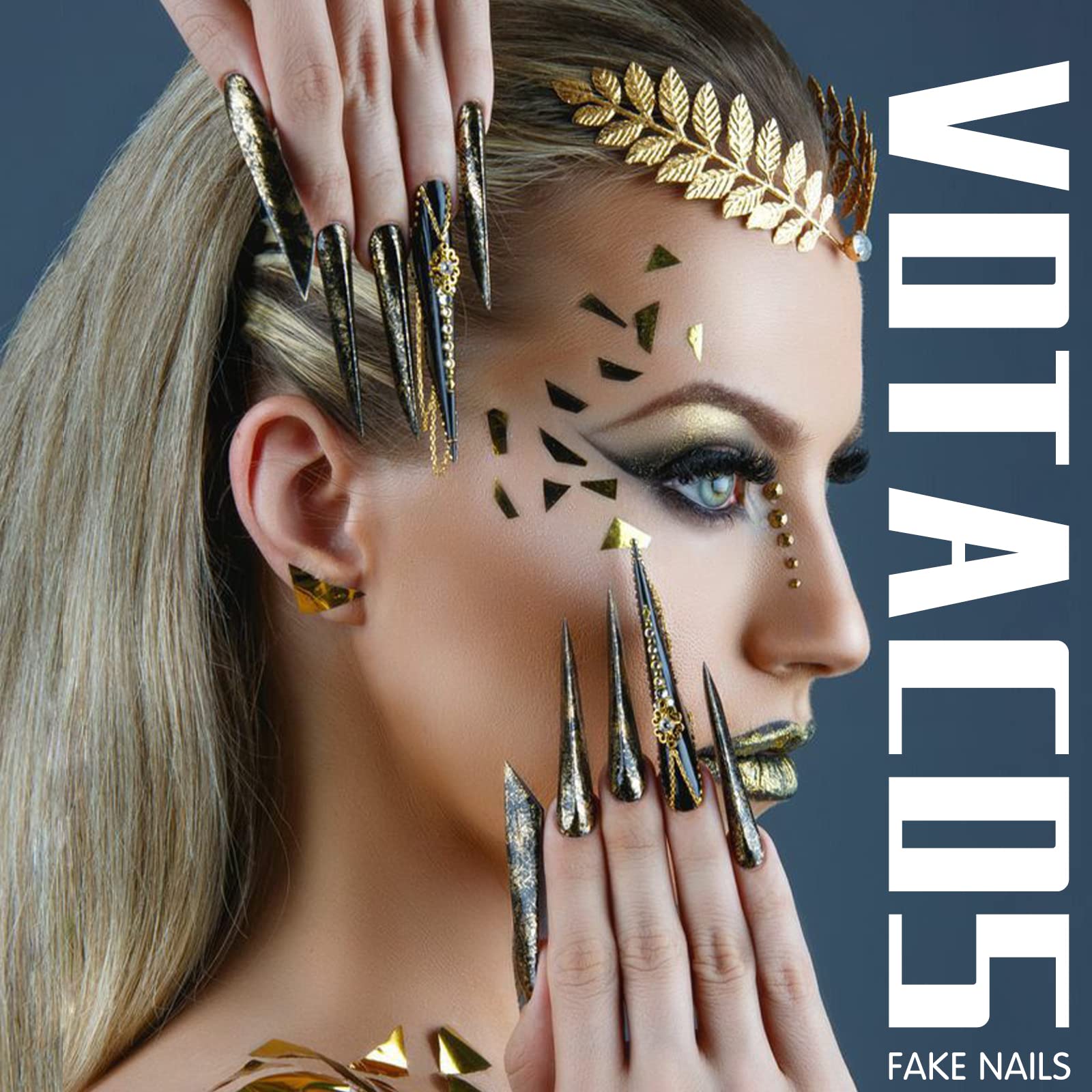 Long Stiletto Press On Nails Nude Glossy Artificial Nail Set_voghion.com